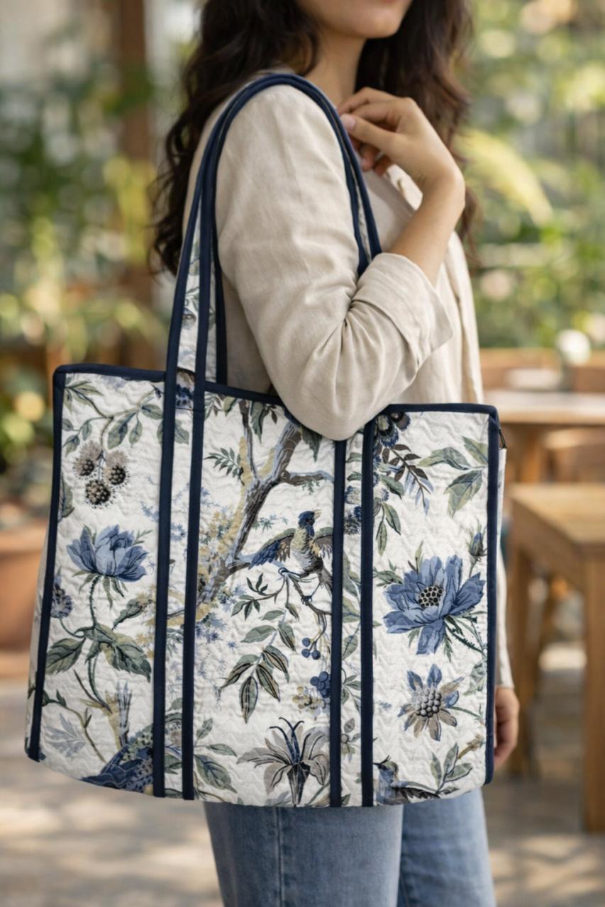 Pure cotton zigzag quilted tote bag (18x18 inches)