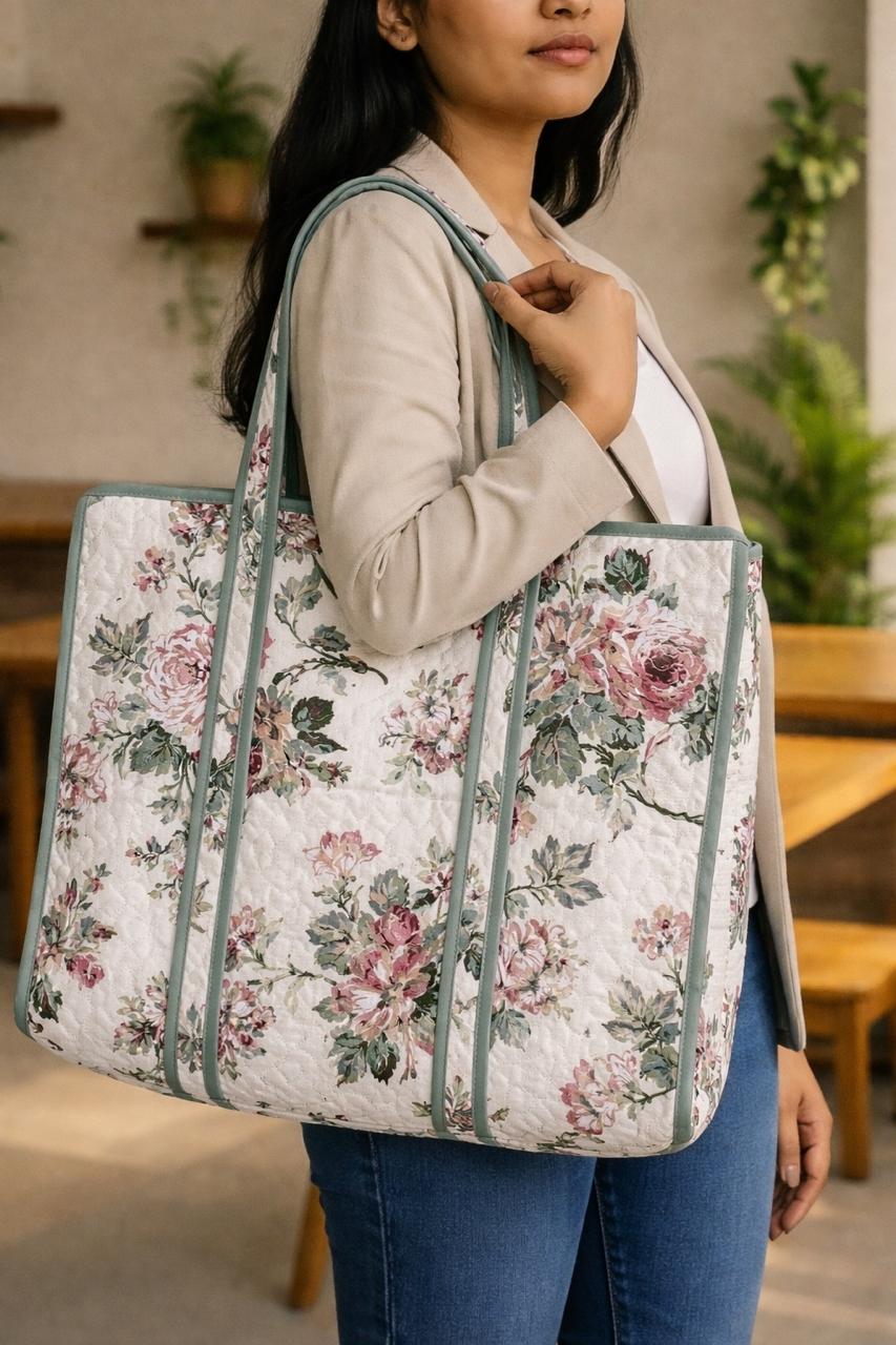 Pure cotton zigzag quilted tote bag (18x18 inches)