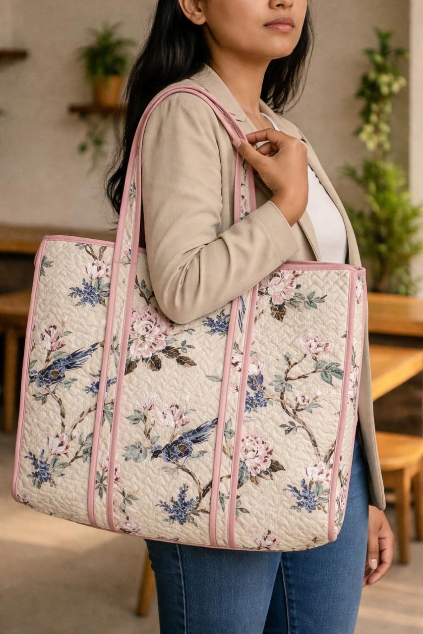Pure cotton zigzag quilted tote bag (18x18 inches)