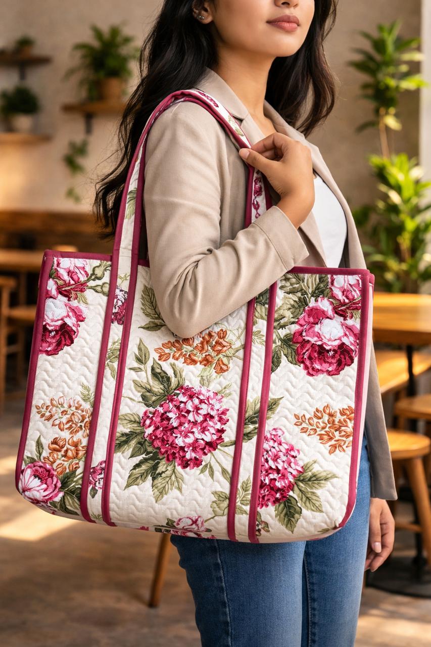 Pure cotton zigzag quilted tote bag (18x18 inches)