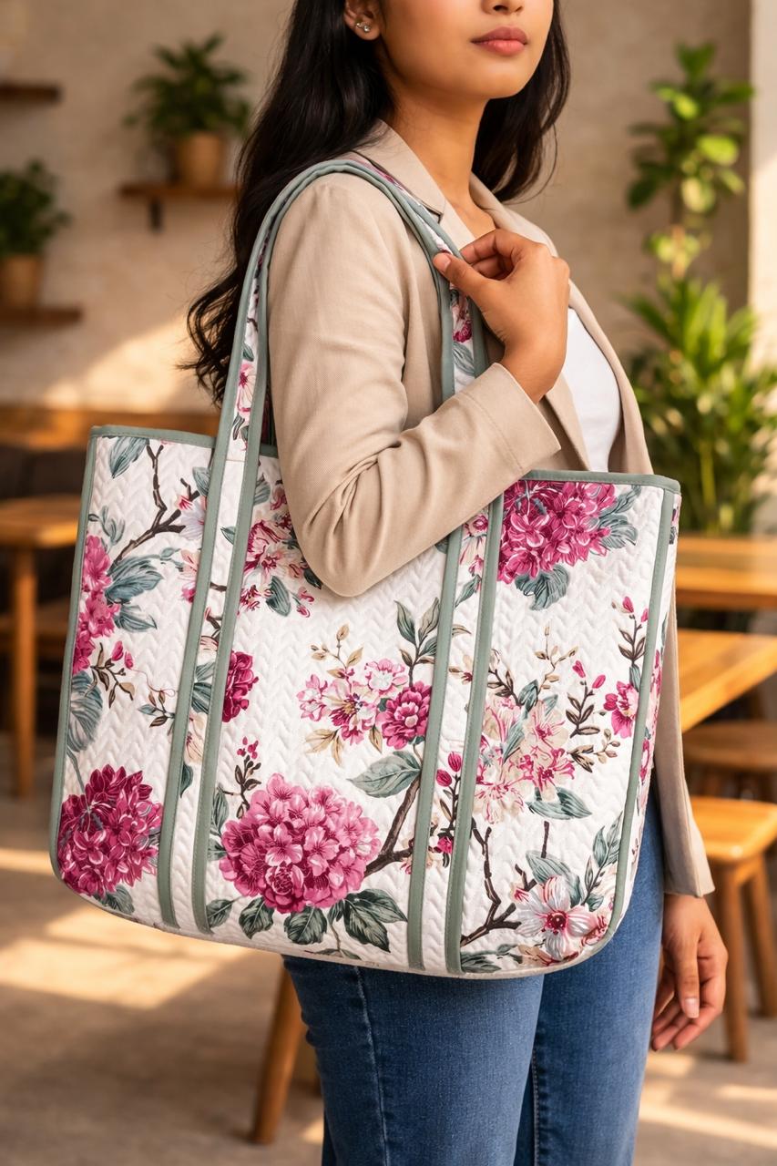 Pure cotton zigzag quilted tote bags 18x18 inches