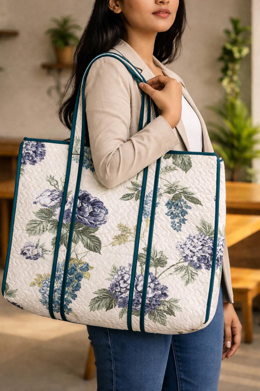 Pure cotton zigzag quilted tote bag (18x18 inches)