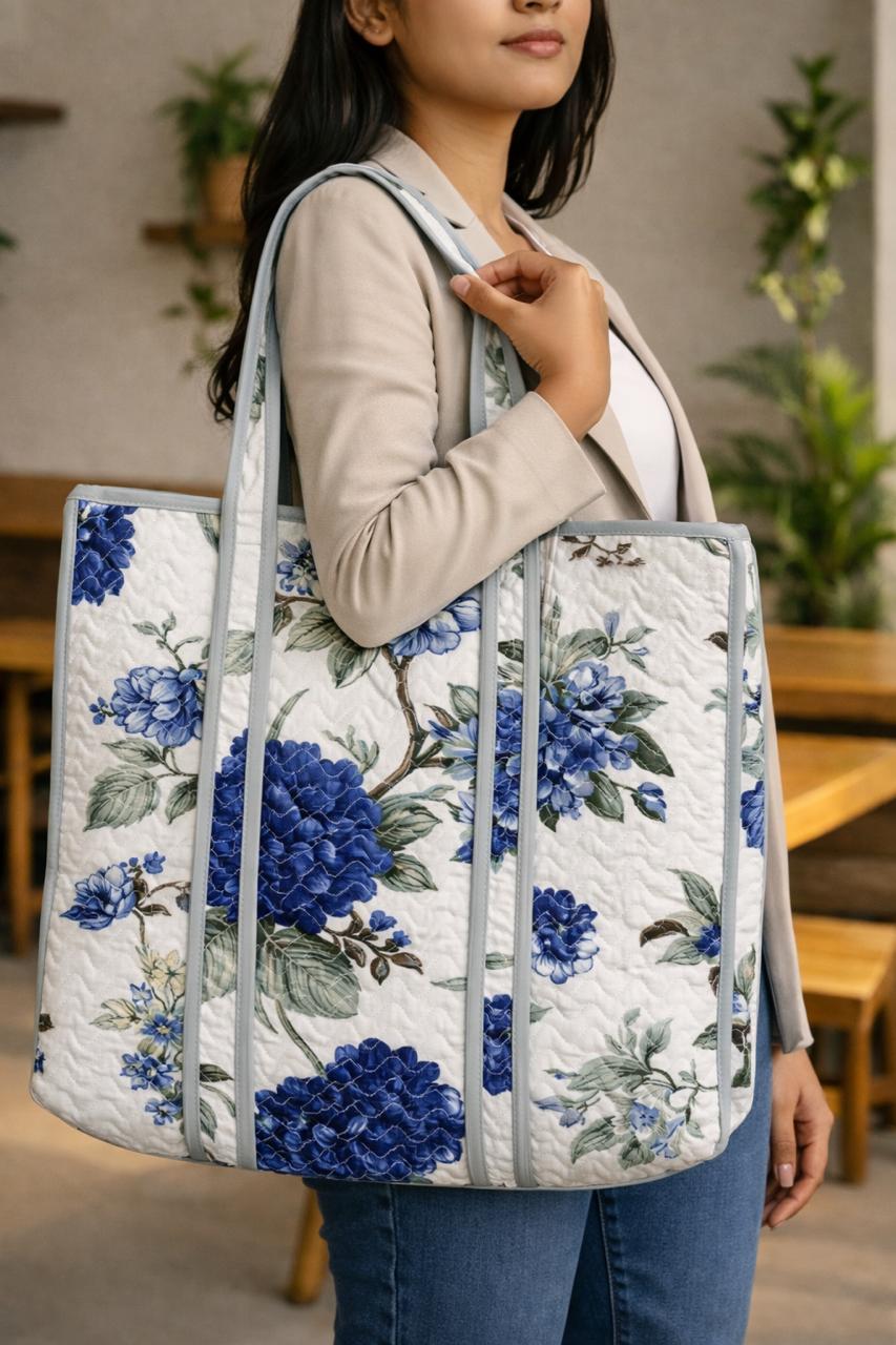 Pure cotton zigzag quilted tote bag (18x18 inches)