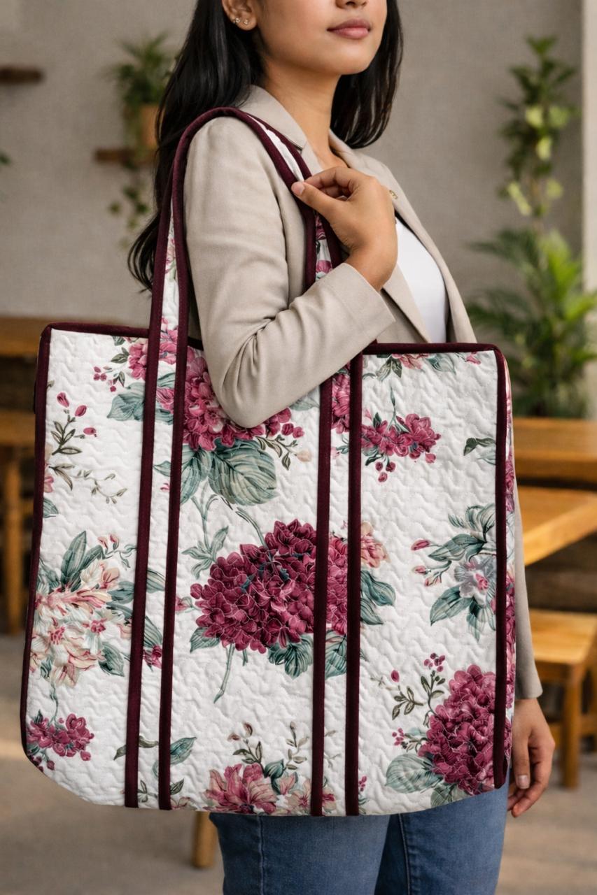 Pure cotton zigzag quilted tote bag (18x18 inches)