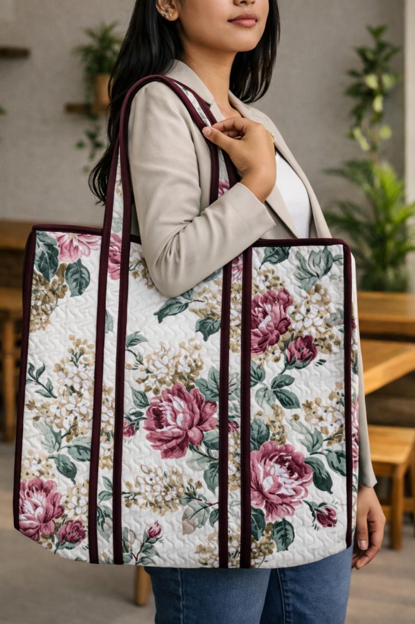 Pure cotton zigzag quilted tote bag (18x18 inches)