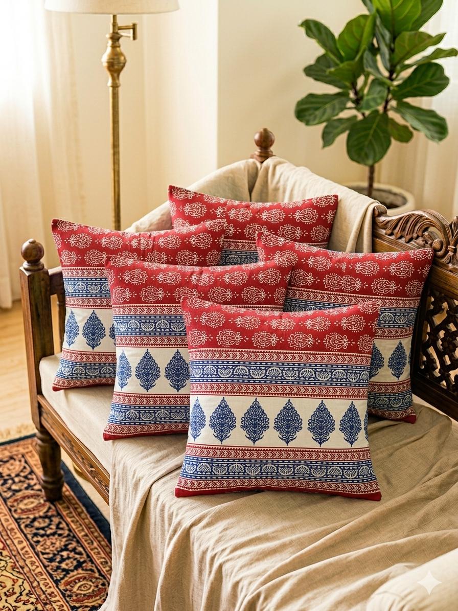 Pure cotton printed cushion covers - set of 5 (16x16 inches)