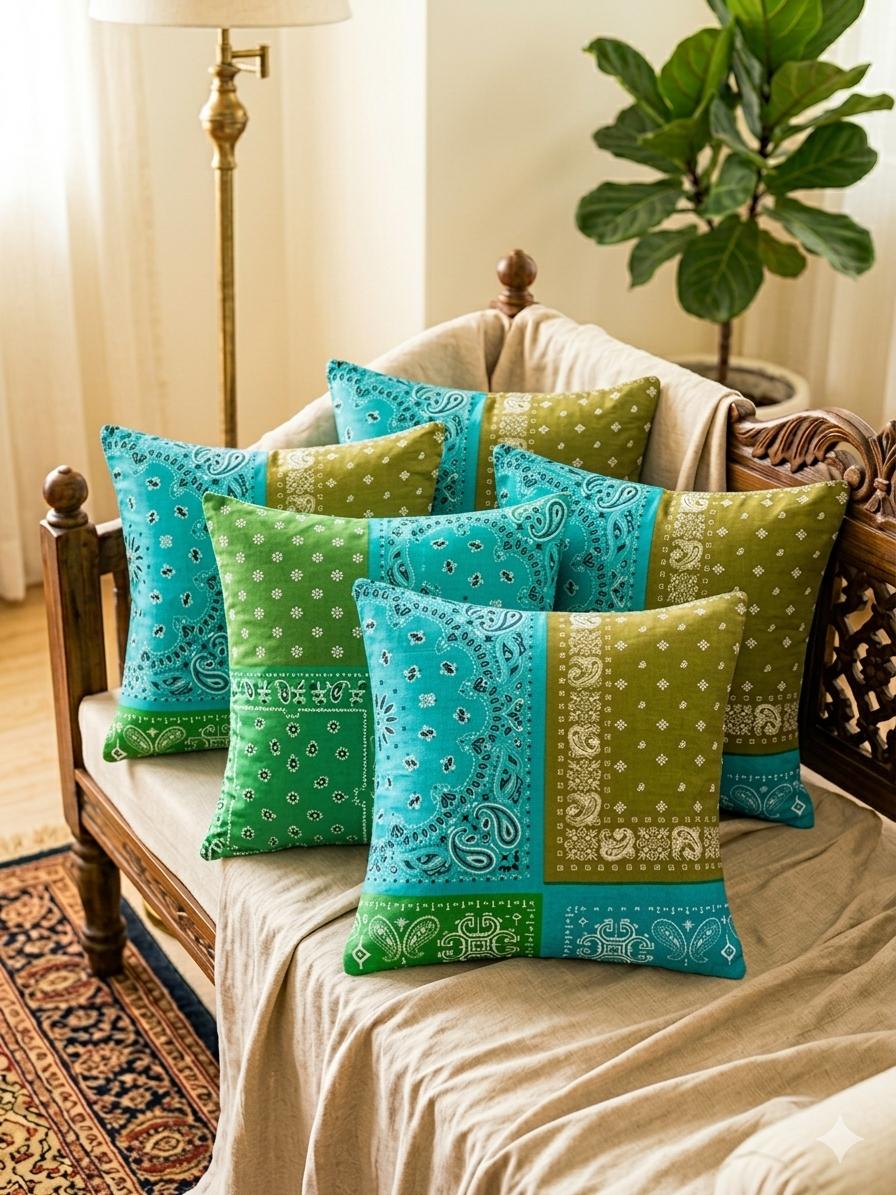Pure cotton printed cushion covers - set of 5 (16x16 inches)
