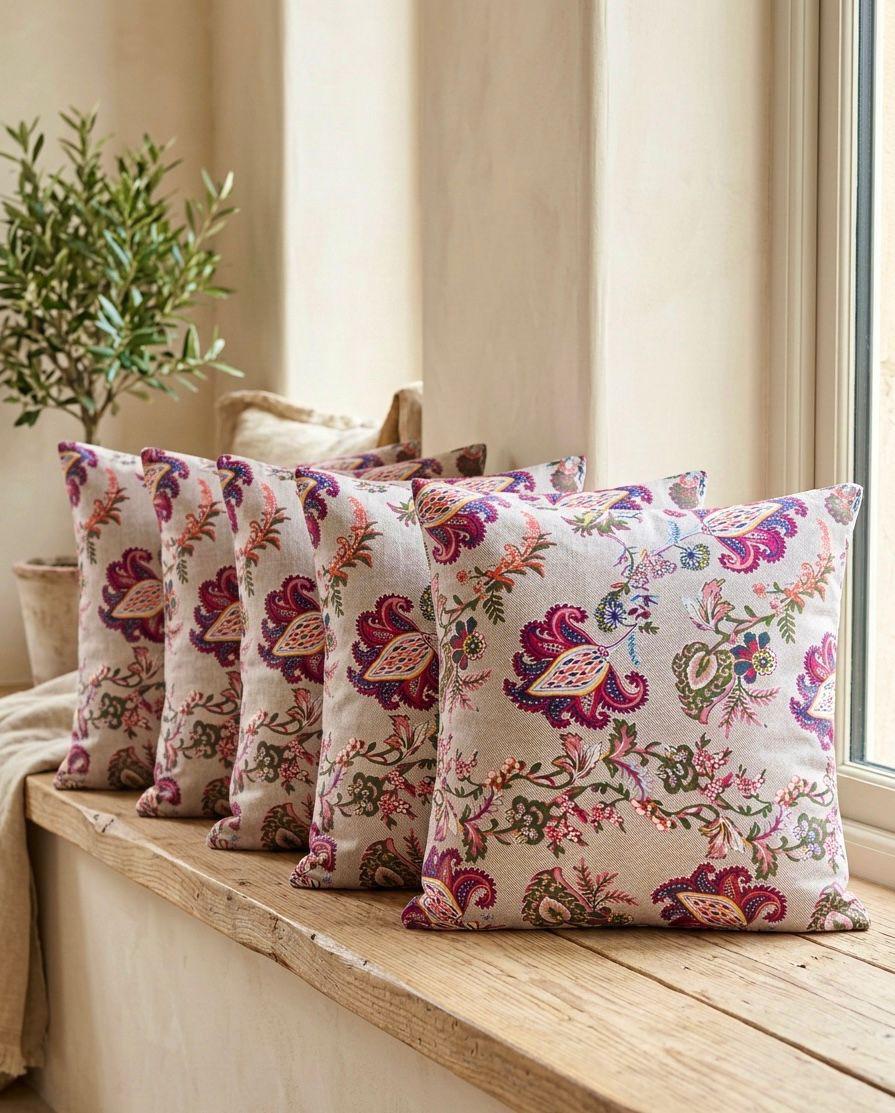 Pure cotton printed cushion covers - set of 5 (16x16 inches)