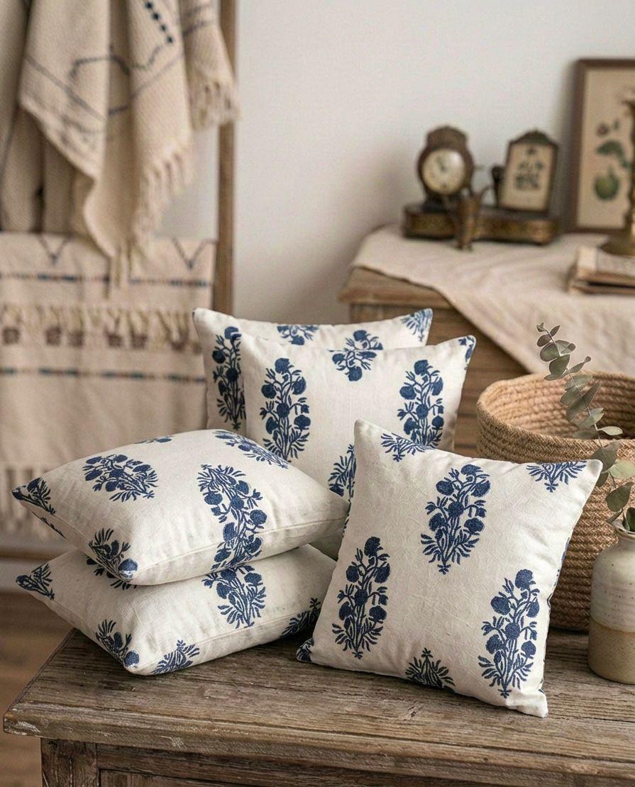 Pure cotton printed cushion covers - set of 5 (16x16 inches)