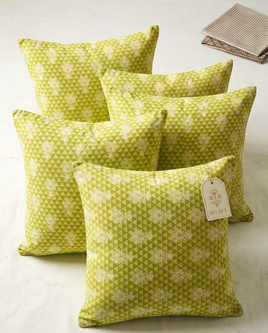 Pure cotton printed cushion covers - set of 5 (16x16 inches)