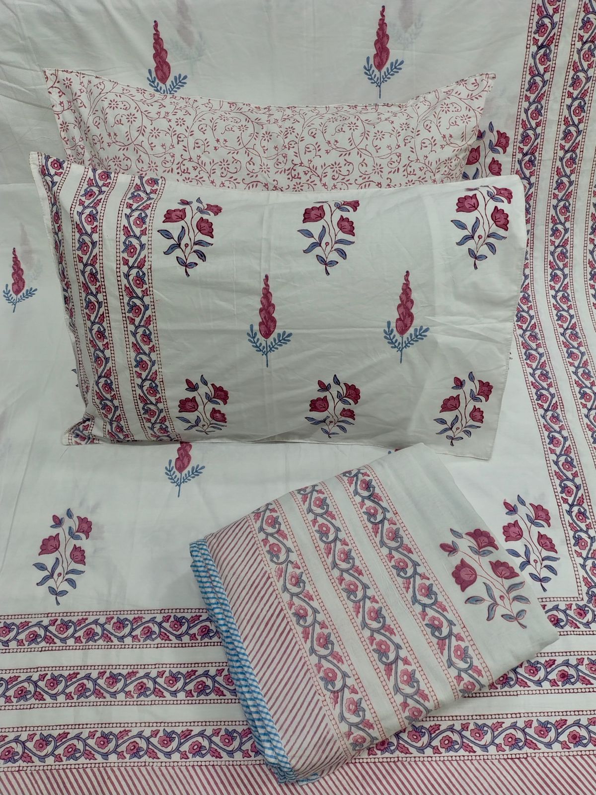 Pure percale cotton hand-block printed super king size bedsheet and dohar combos
