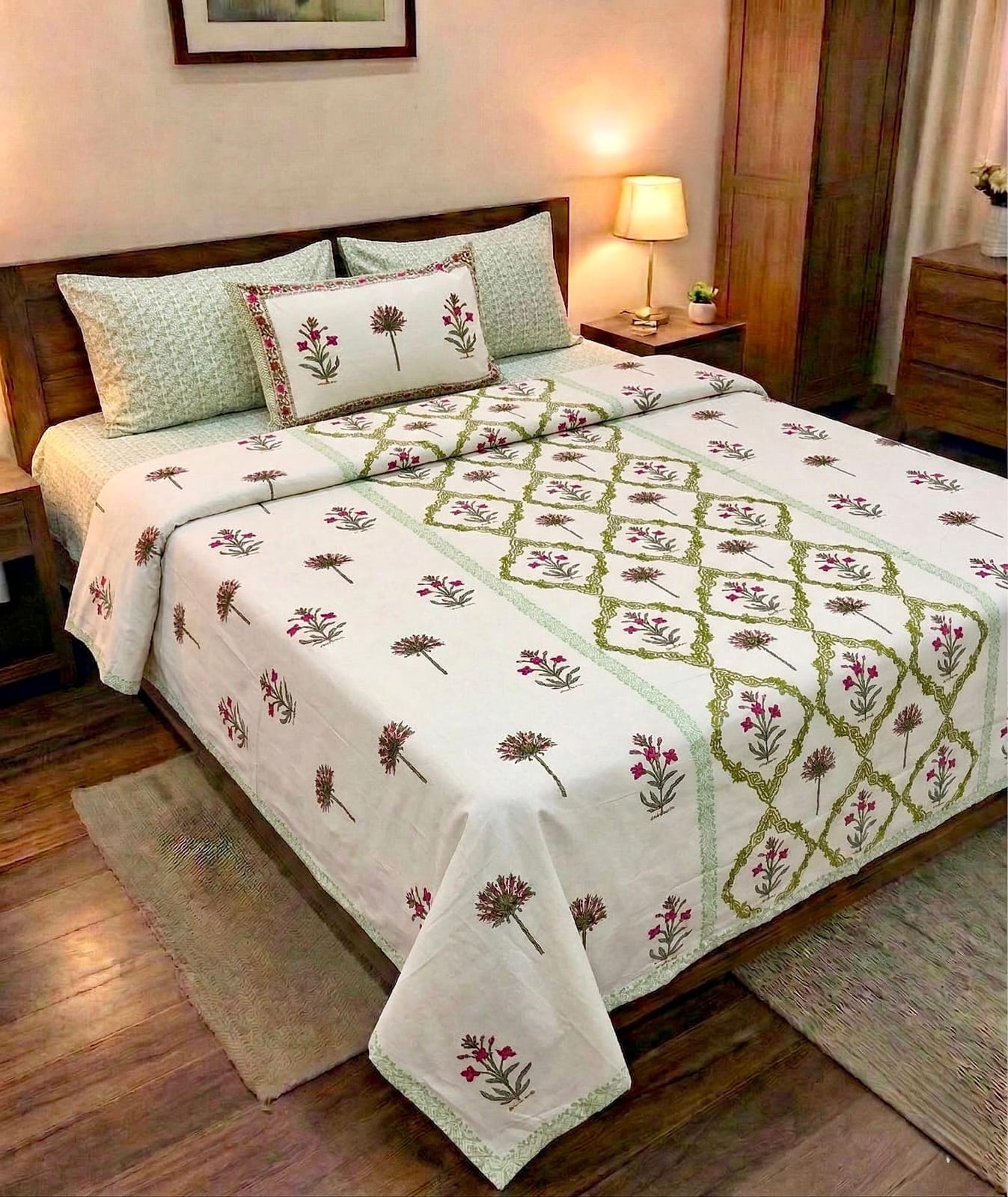 Pure cotton king size double bedsheet with two pillow covers (100x108 inches)