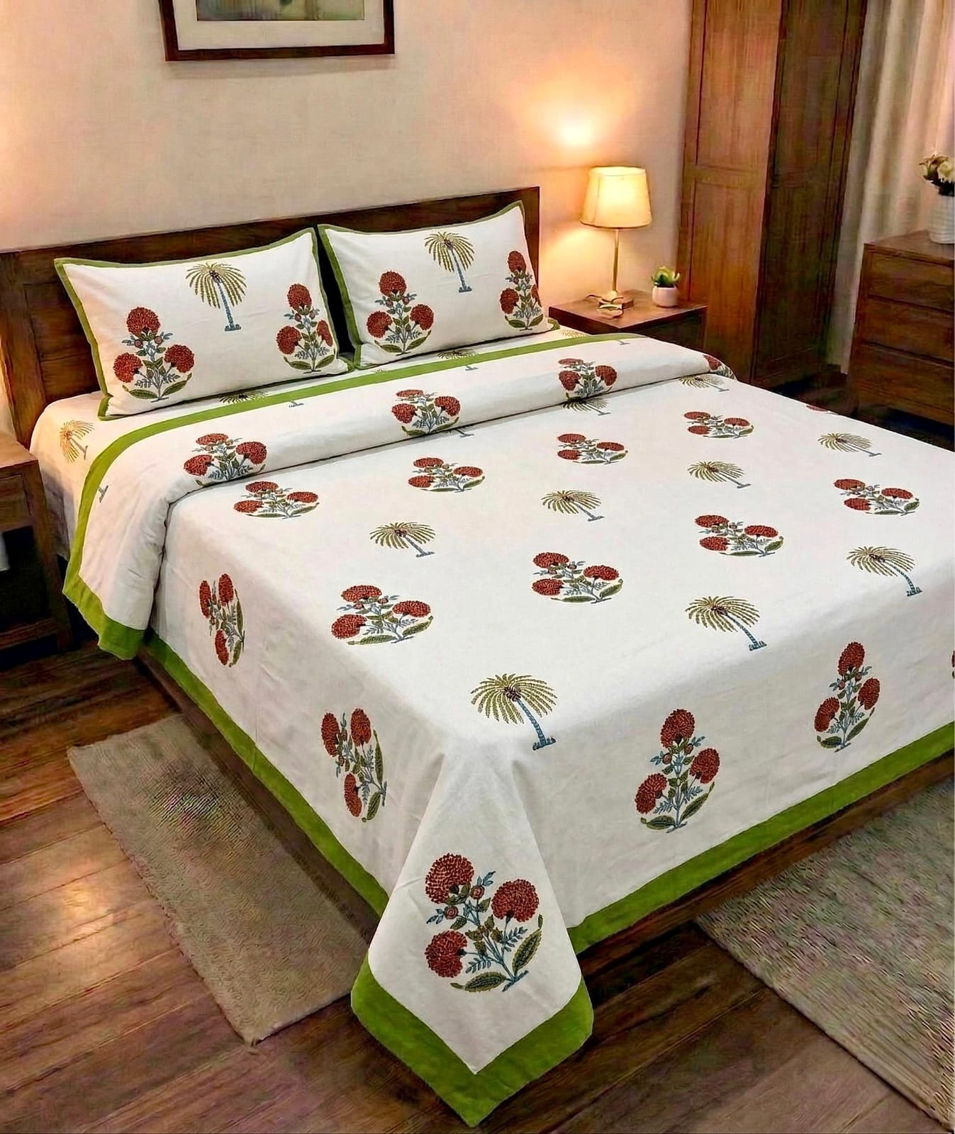 Pure cotton king size double bedsheet with two pillow covers (100x108 inches)