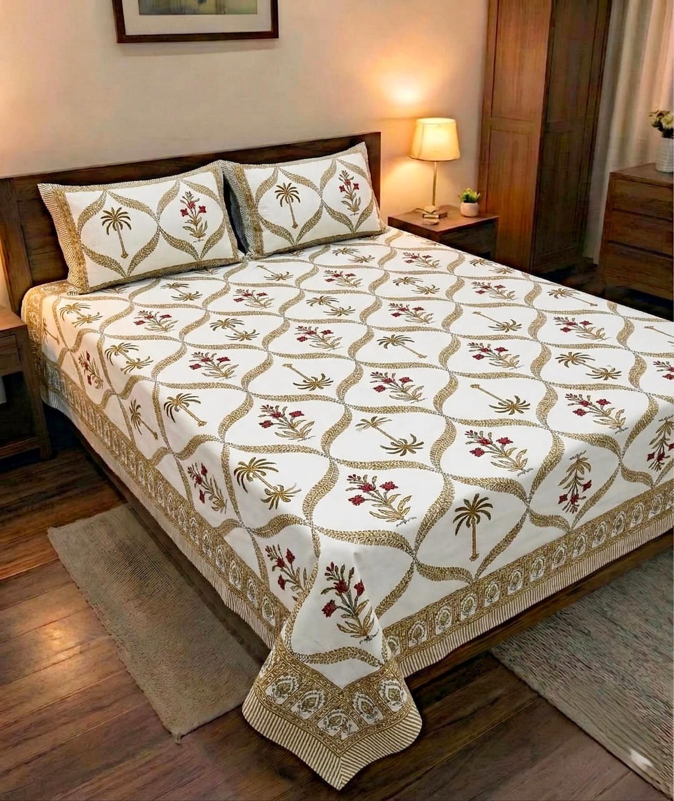 Pure cotton king size double bedsheet with two pillow covers (100x108 inches)