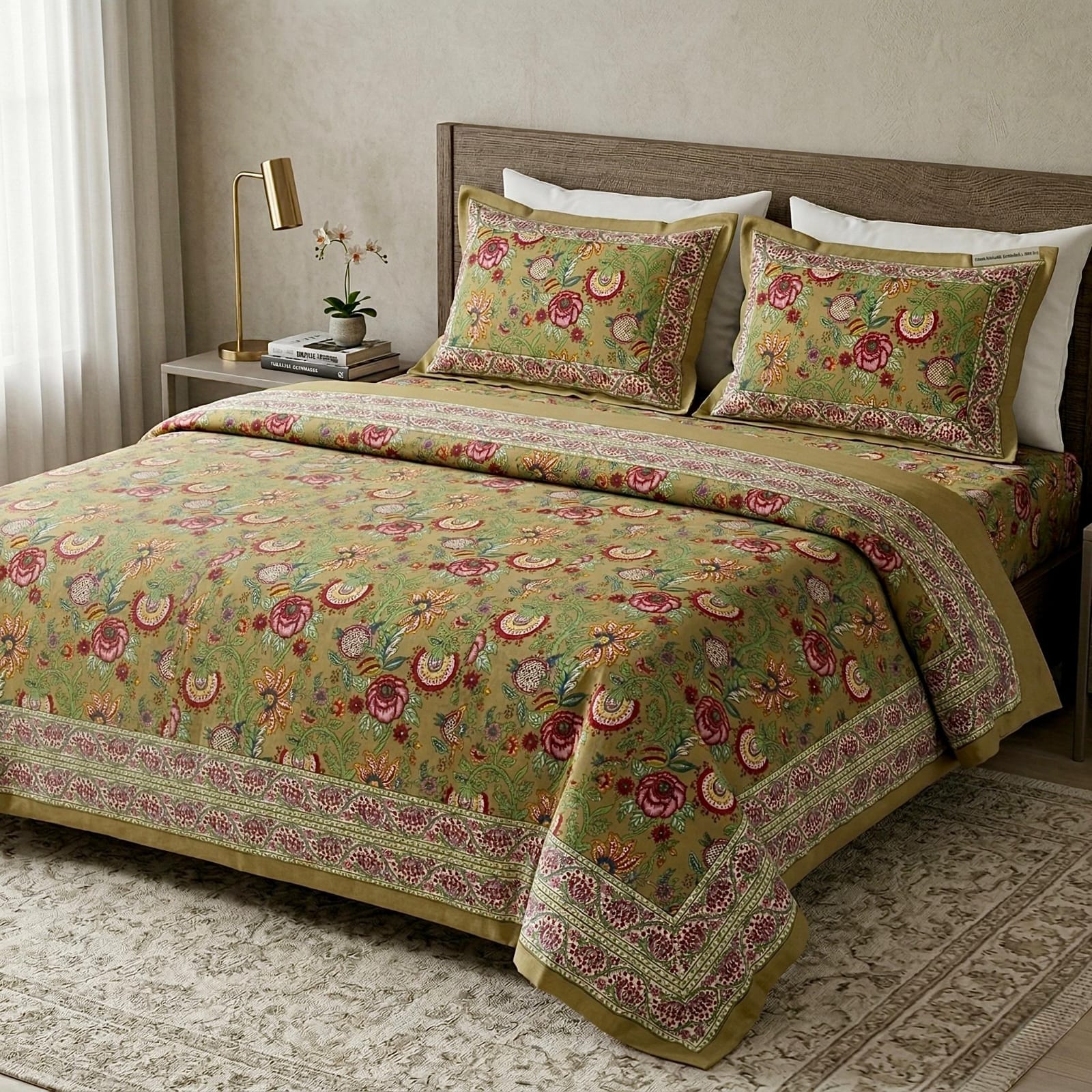 Pure cotton king size double bedsheet with two pillow covers (100x108 inches)