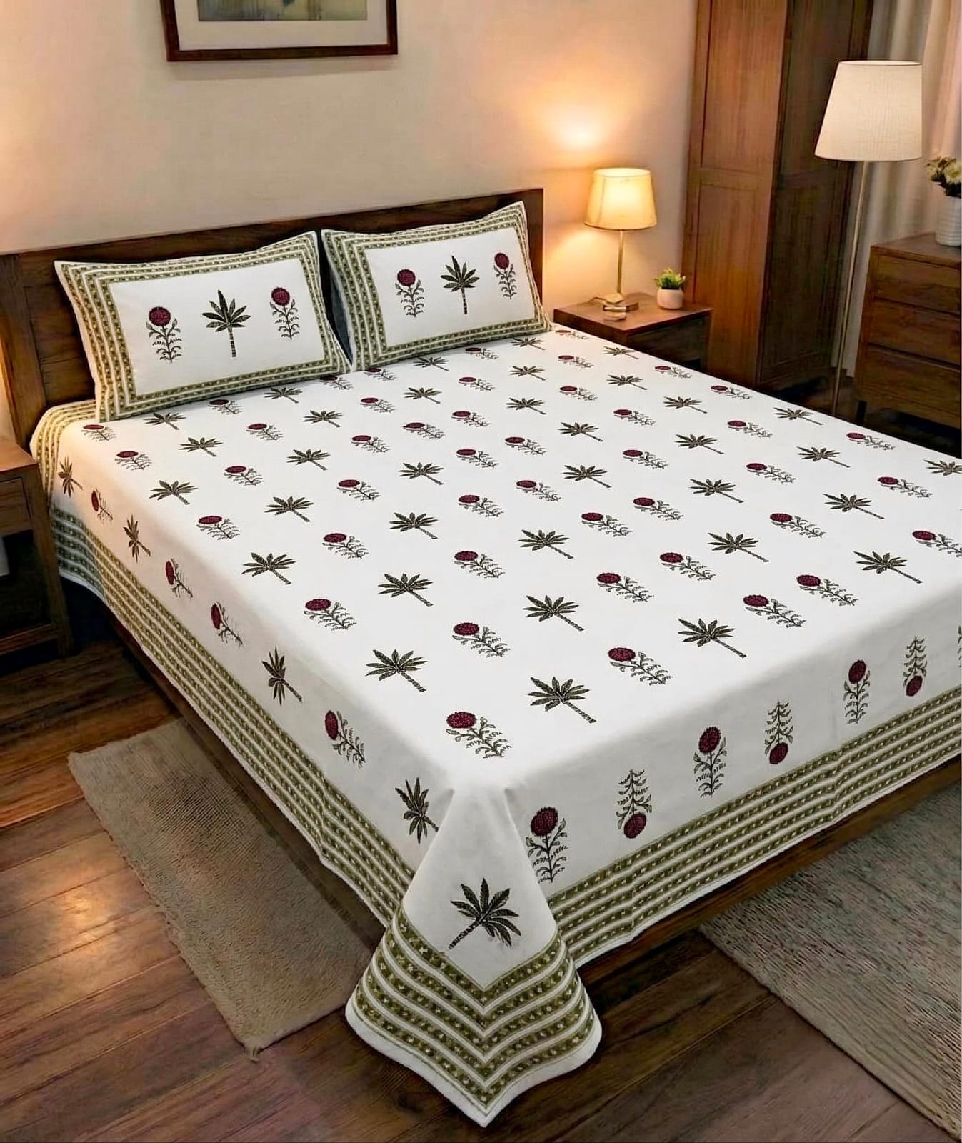 Pure cotton king size double bedsheet with two pillow covers (100x108 inches)