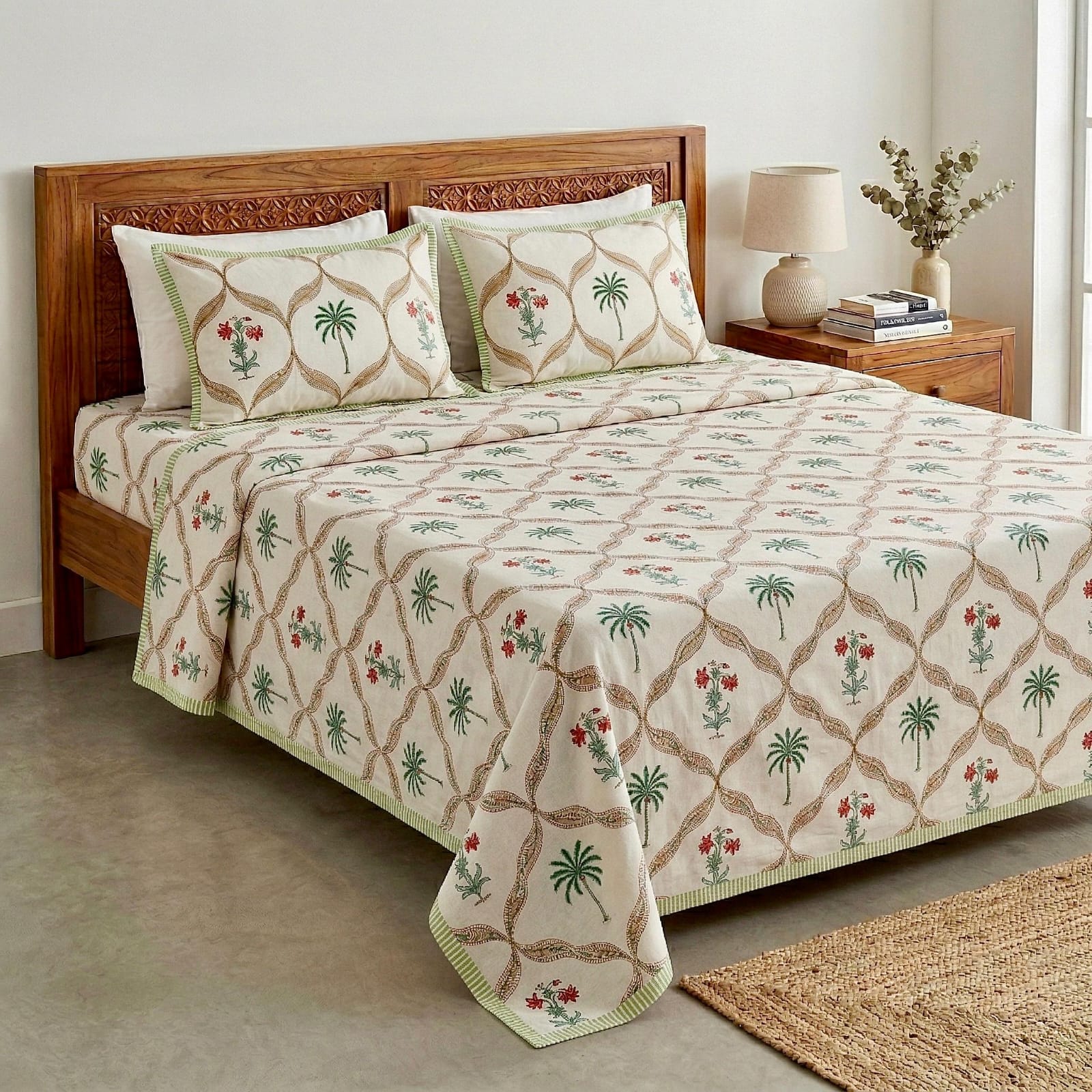 Pure cotton king size double bedsheet with two pillow covers (100x108 inches)