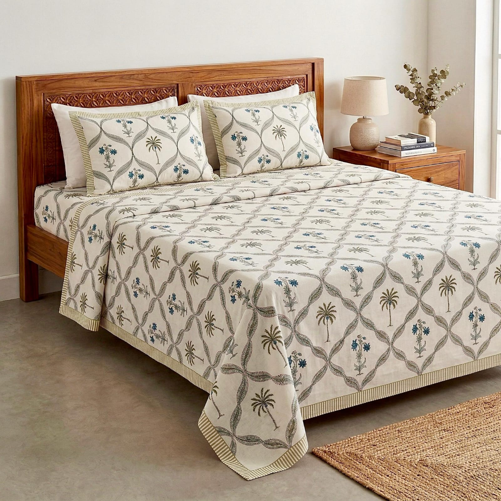 Pure cotton king size double bedsheet with two pillow covers (100x108 inches)
