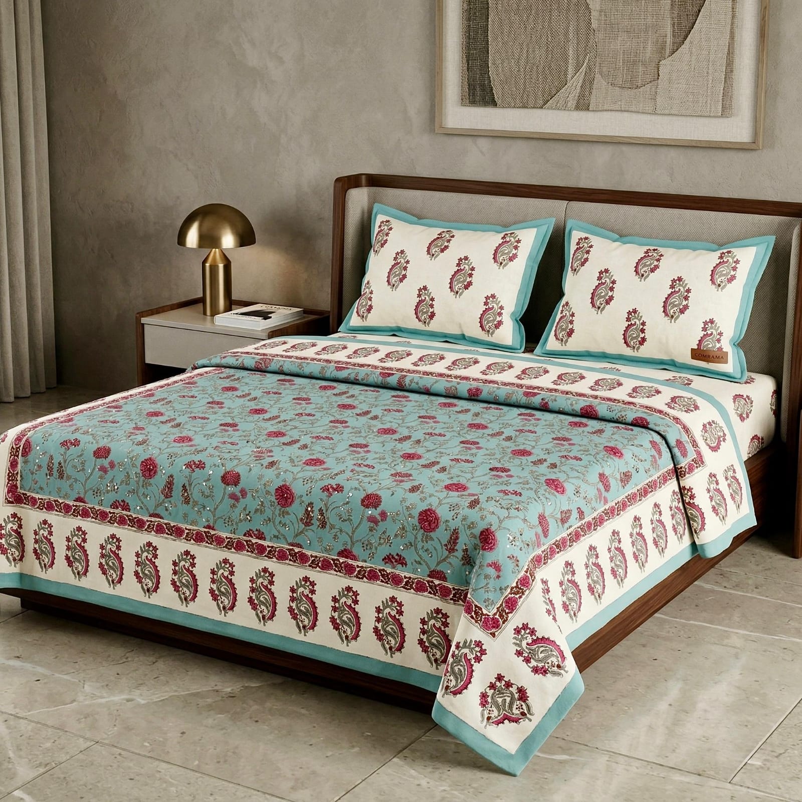 Pure cotton king size double bedsheet with two pillow covers (100x108 inches)