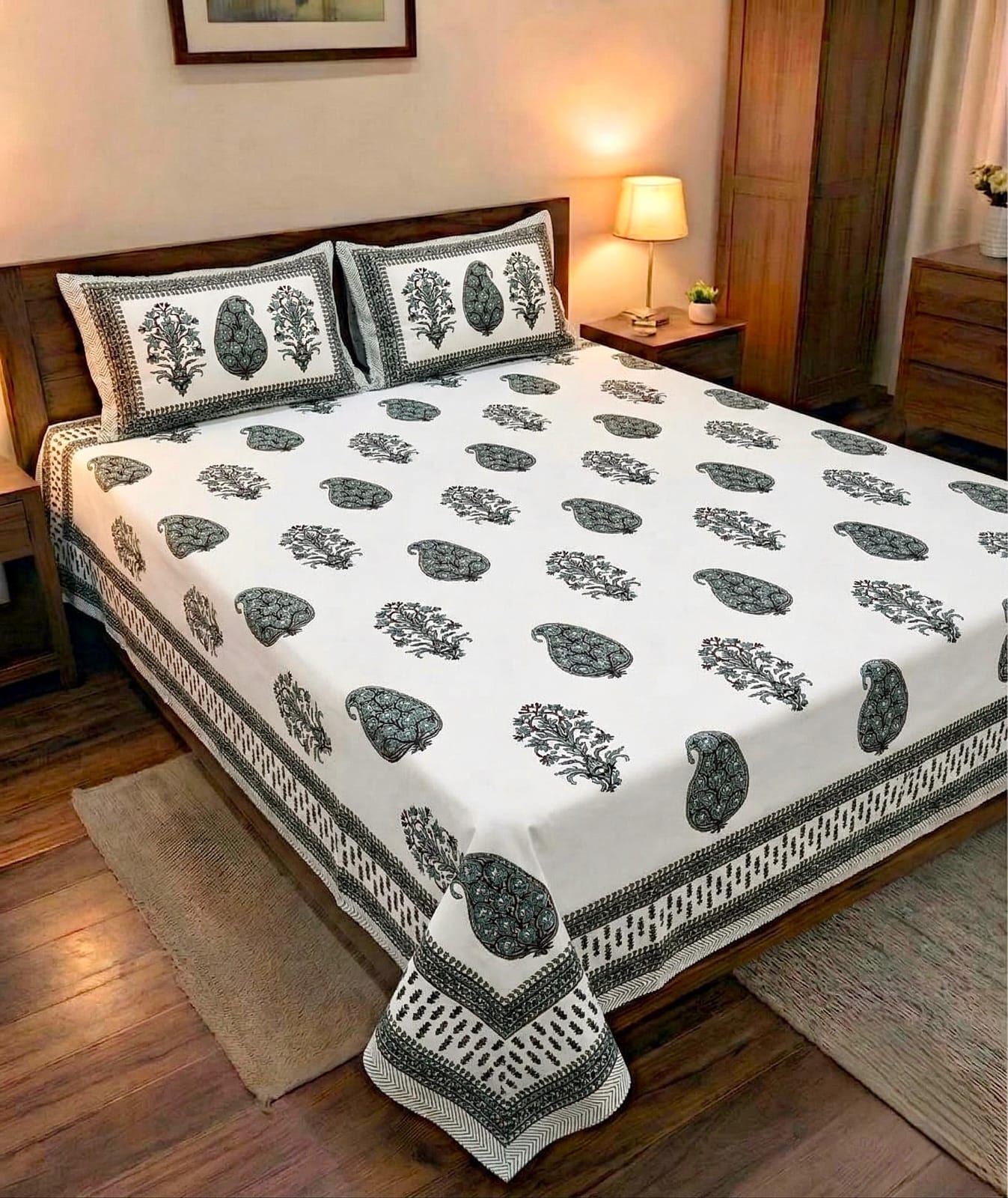 Pure cotton king size double bedsheet with two pillow covers (100x108 inches)
