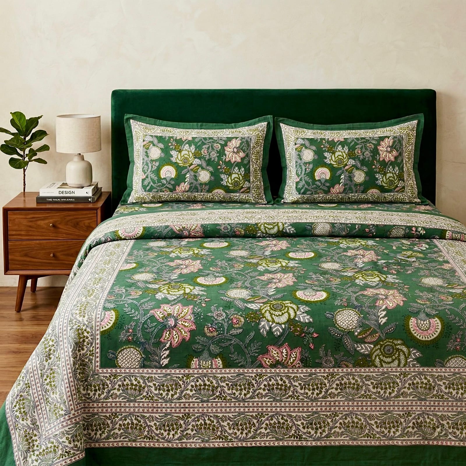 Pure cotton king size double bedsheet with two pillow covers (100x108 inches)
