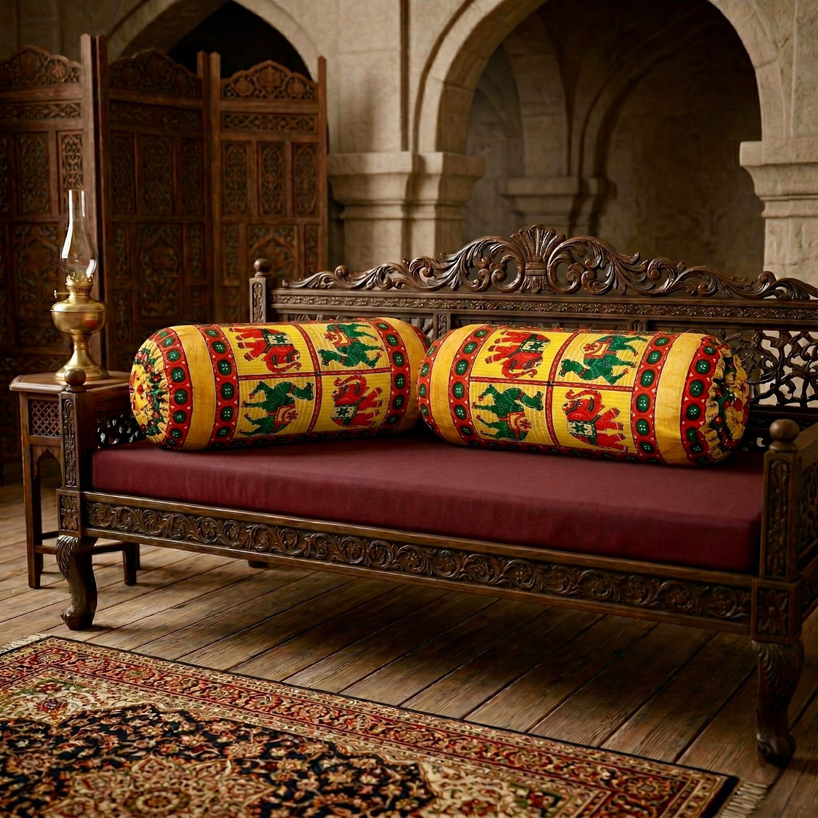Pure cotton traditional Kantha work bolster covers - 30x15 inches (Set of 2)