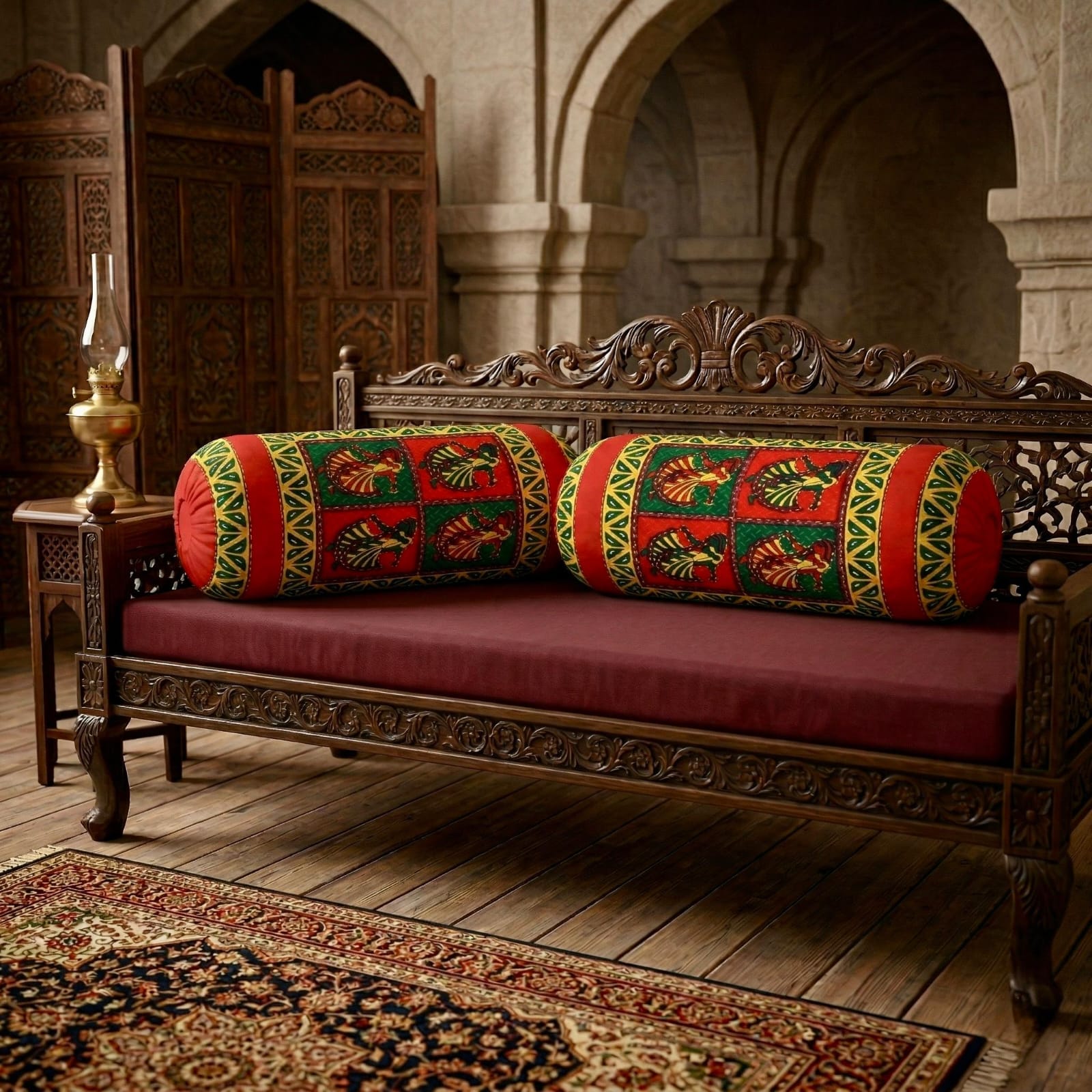 Pure cotton traditional Kantha work bolster covers - 30x15 inches (Set of 2)