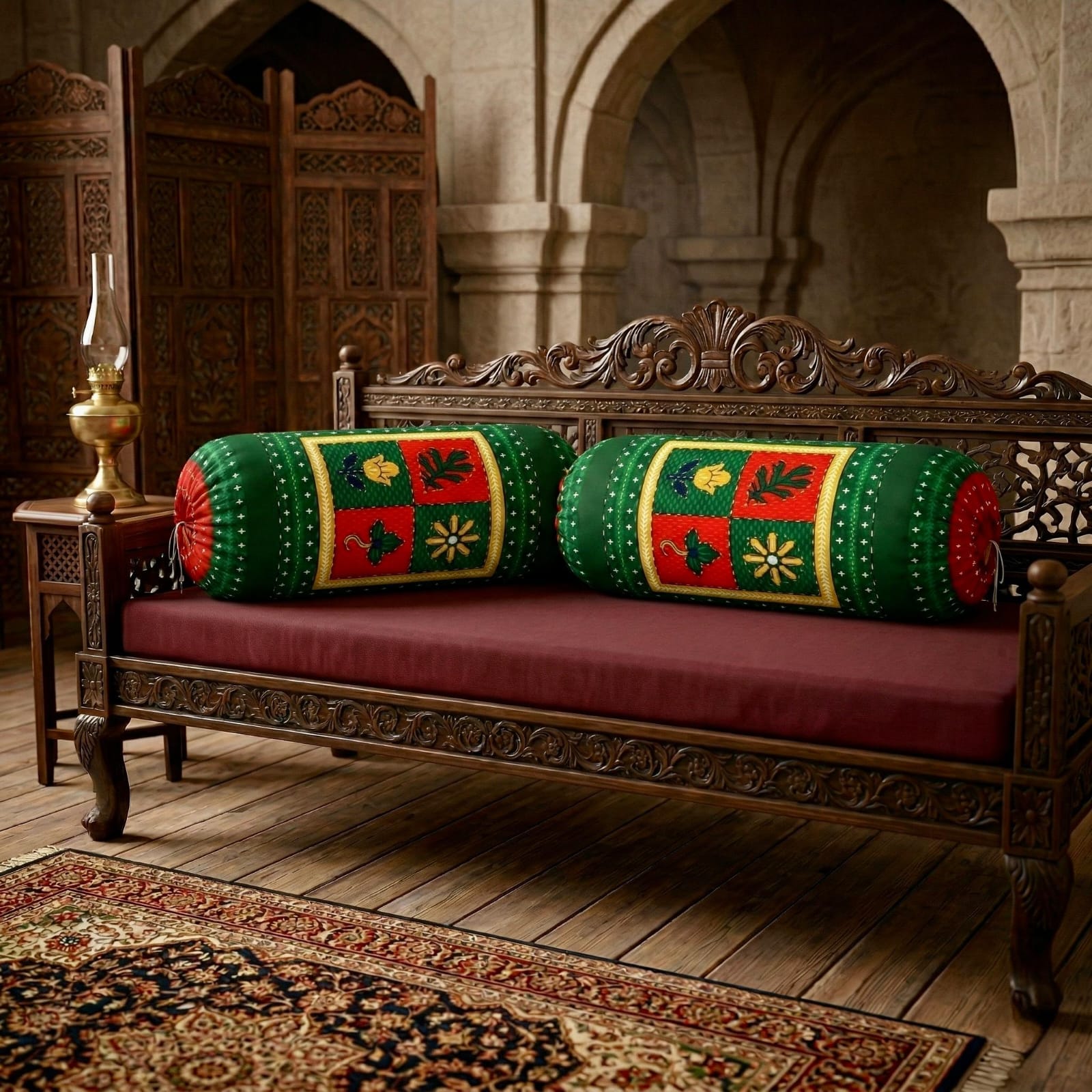Pure cotton traditional Kantha work bolster covers - 30x15 inches (Set of 2)