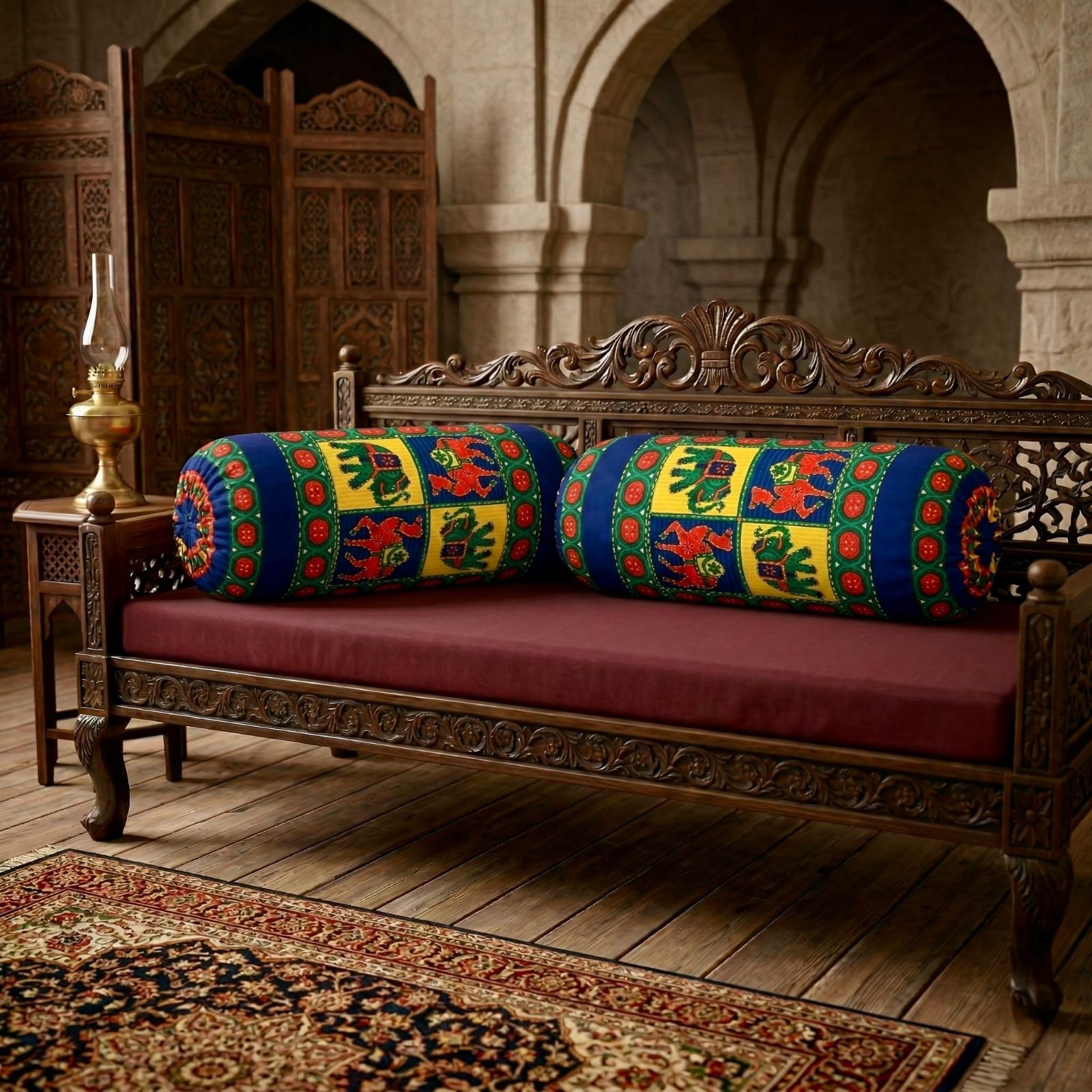 Pure cotton traditional Kantha work bolster covers - 30x15 inches (Set of 2)