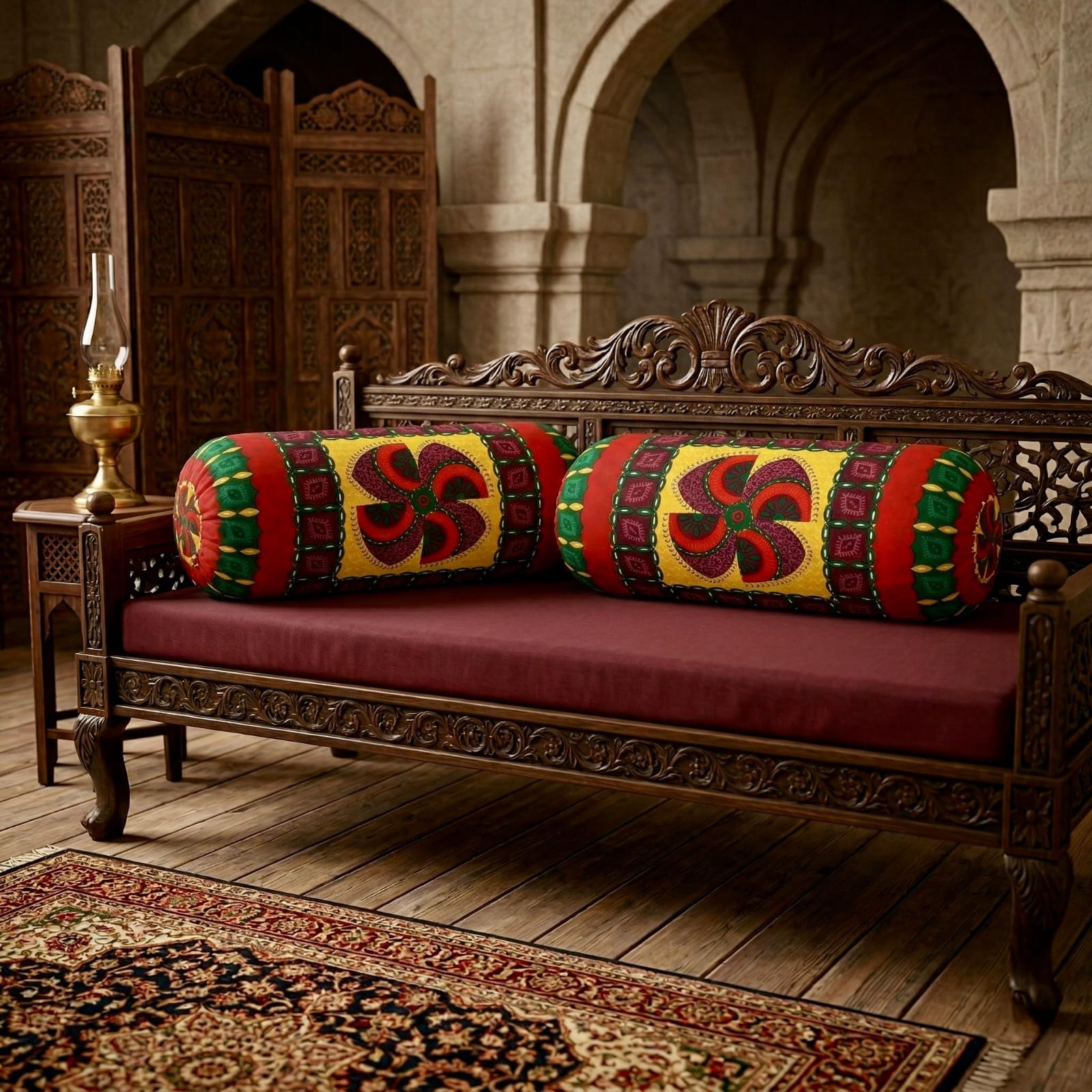 Pure cotton traditional Kantha work bolster covers - 30x15 inches (Set of 2)