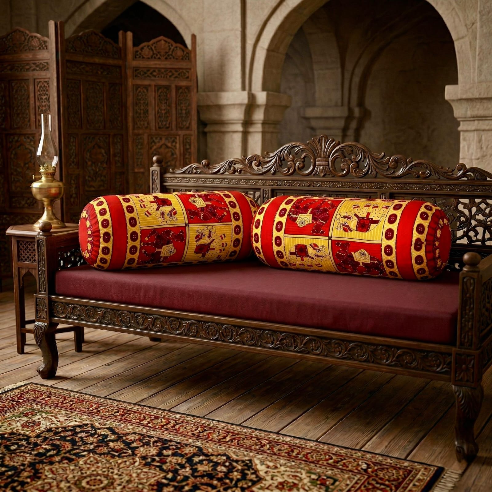 Pure cotton traditional Kantha work bolster covers - 30x15 inches (Set of 2)