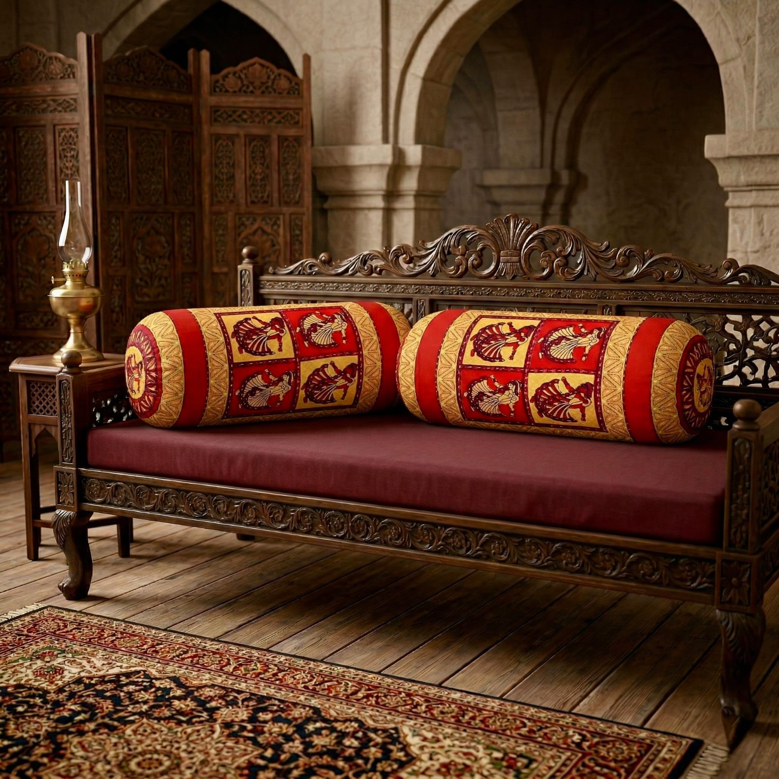 Pure cotton traditional Kantha work bolster covers - 30x15 inches (Set of 2)