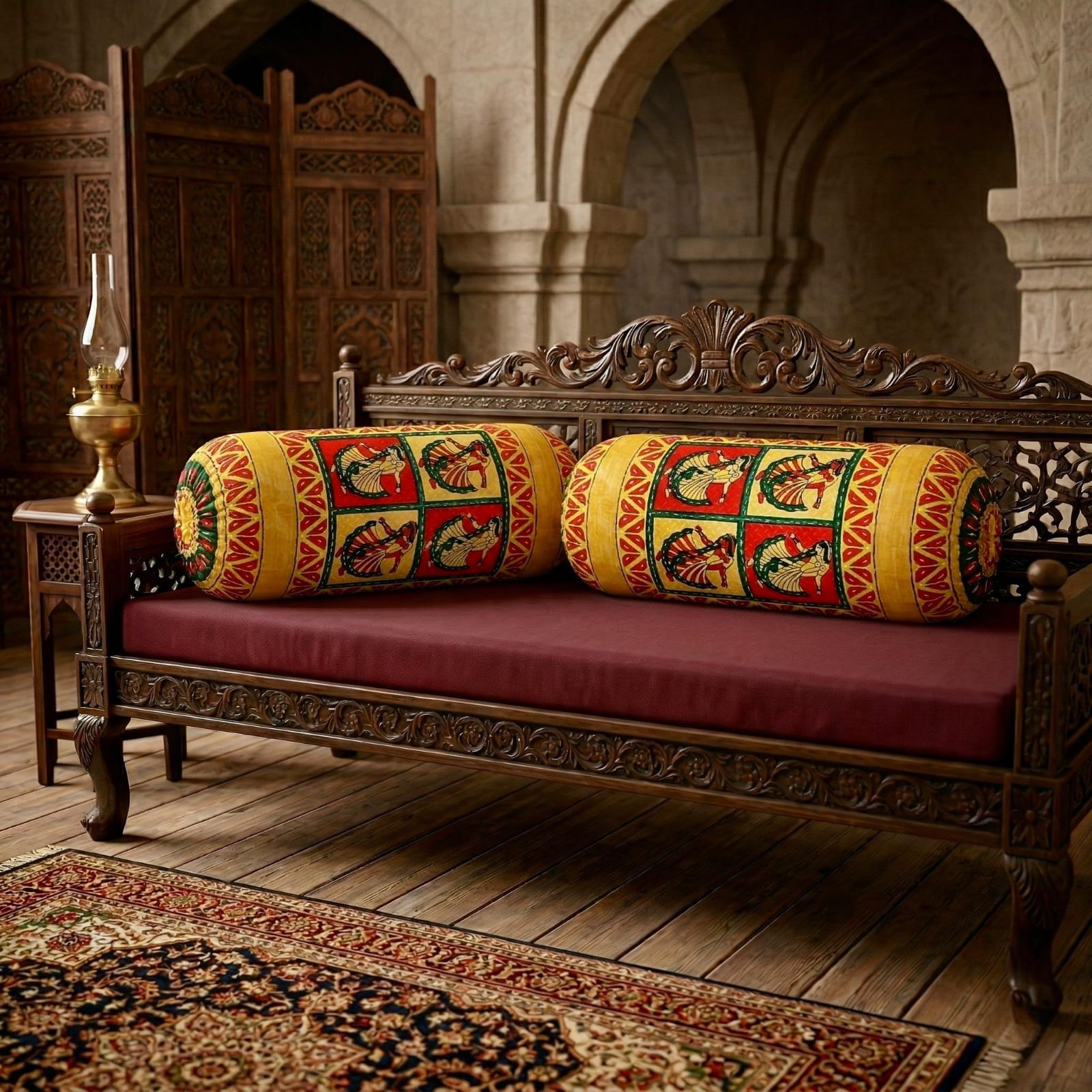 Pure cotton traditional Kantha work bolster covers - 30x15 inches (Set of 2)