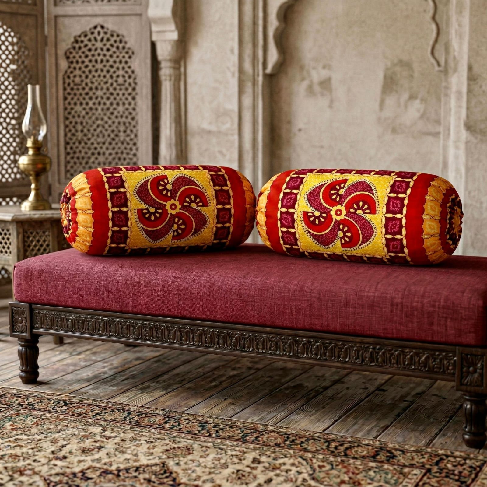 Pure cotton traditional Kantha work bolster covers - 30x15 inches (Set of 2)
