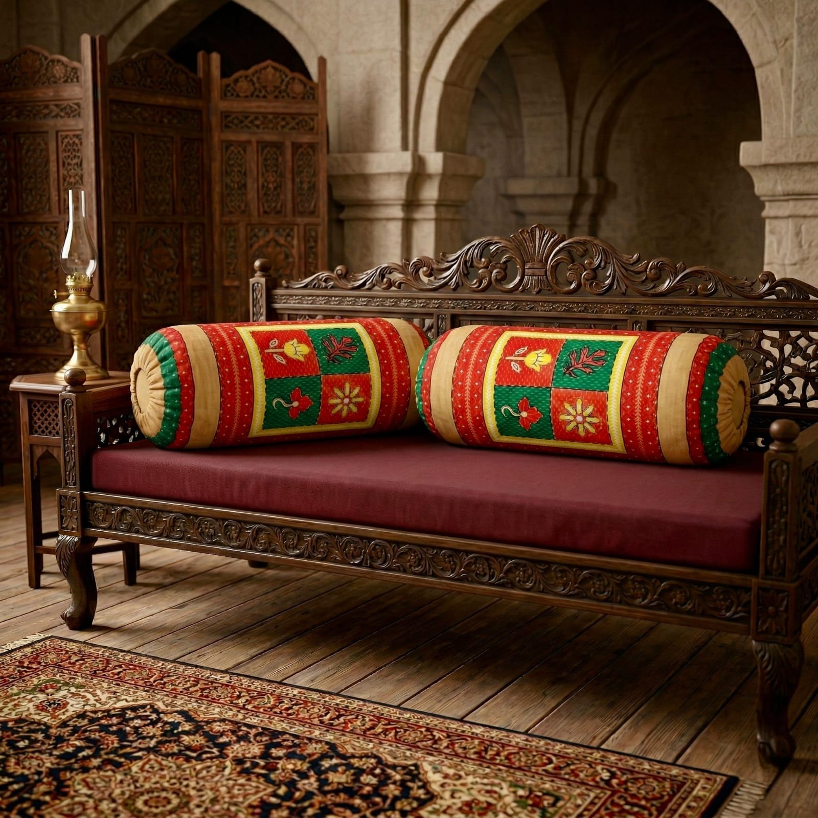 Pure cotton traditional Kantha work bolster covers - 30x15 inches (Set of 2)