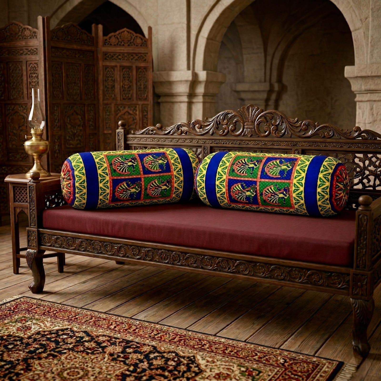 Pure cotton traditional Kantha work bolster covers - 30x15 inches (Set of 2)