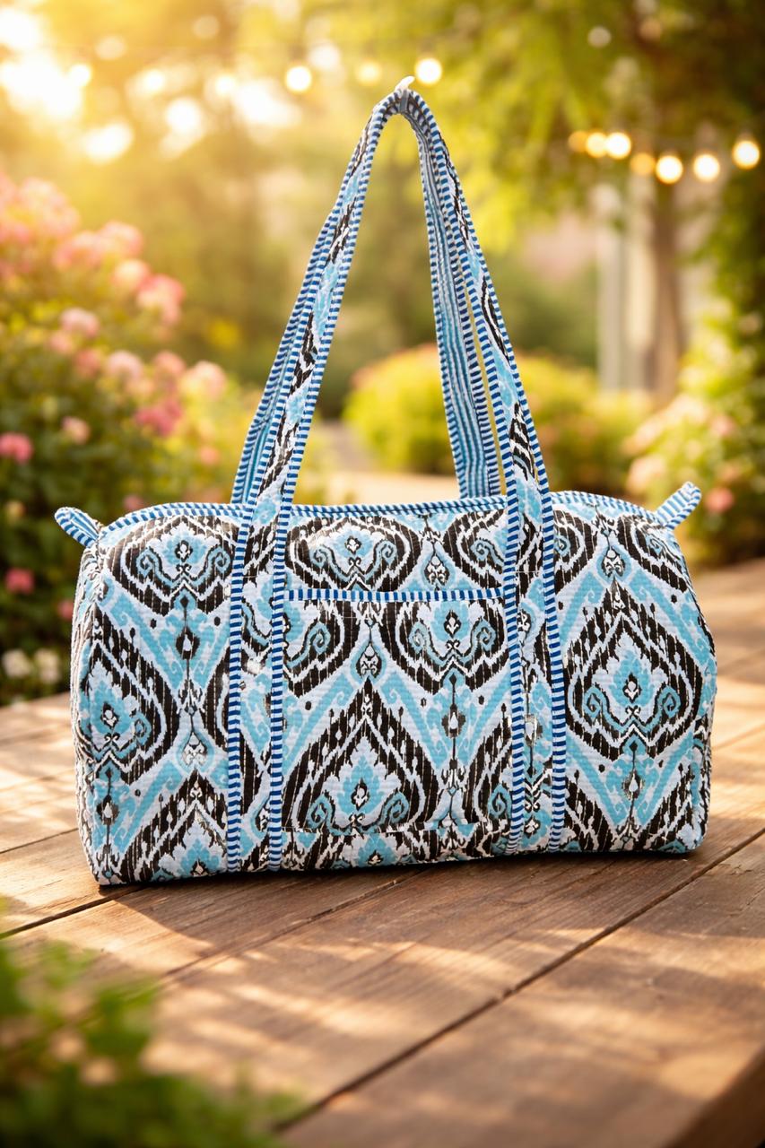 Pure cotton quilted compact duffle bags - 16x9 inches