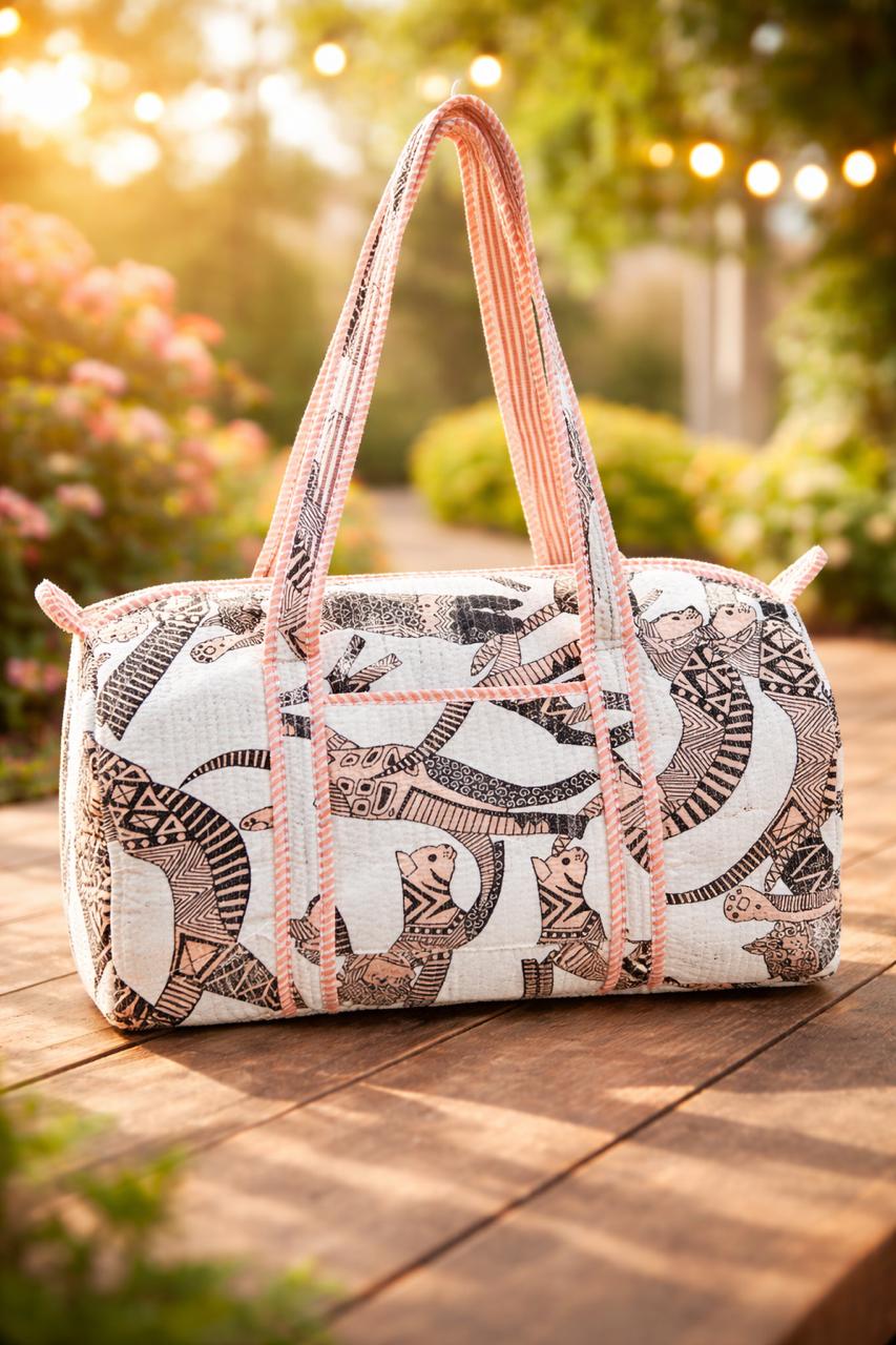 Pure cotton quilted compact duffle bags - 16x9 inches