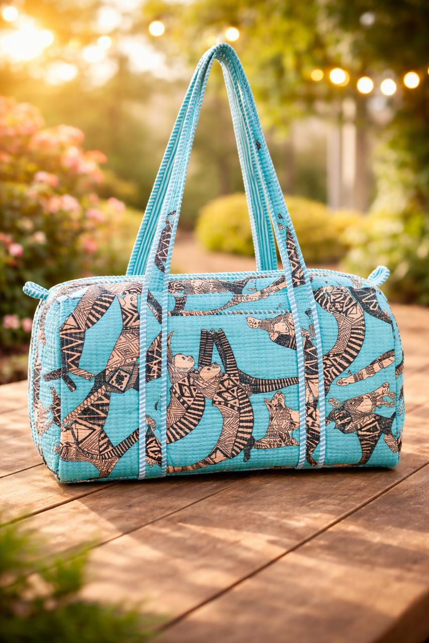 Pure cotton quilted compact duffle bags - 16x9 inches