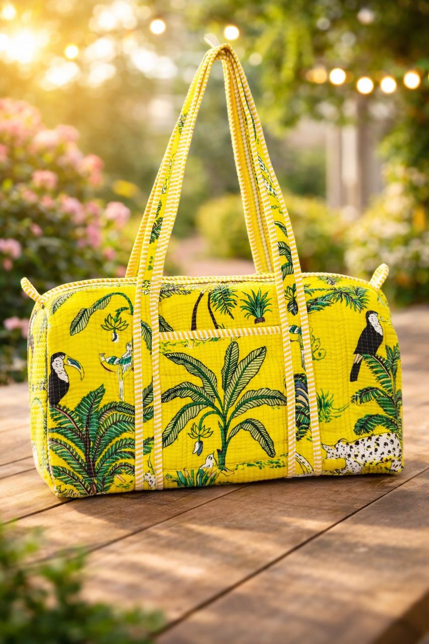 Pure cotton quilted compact duffle bags - 16x9 inches