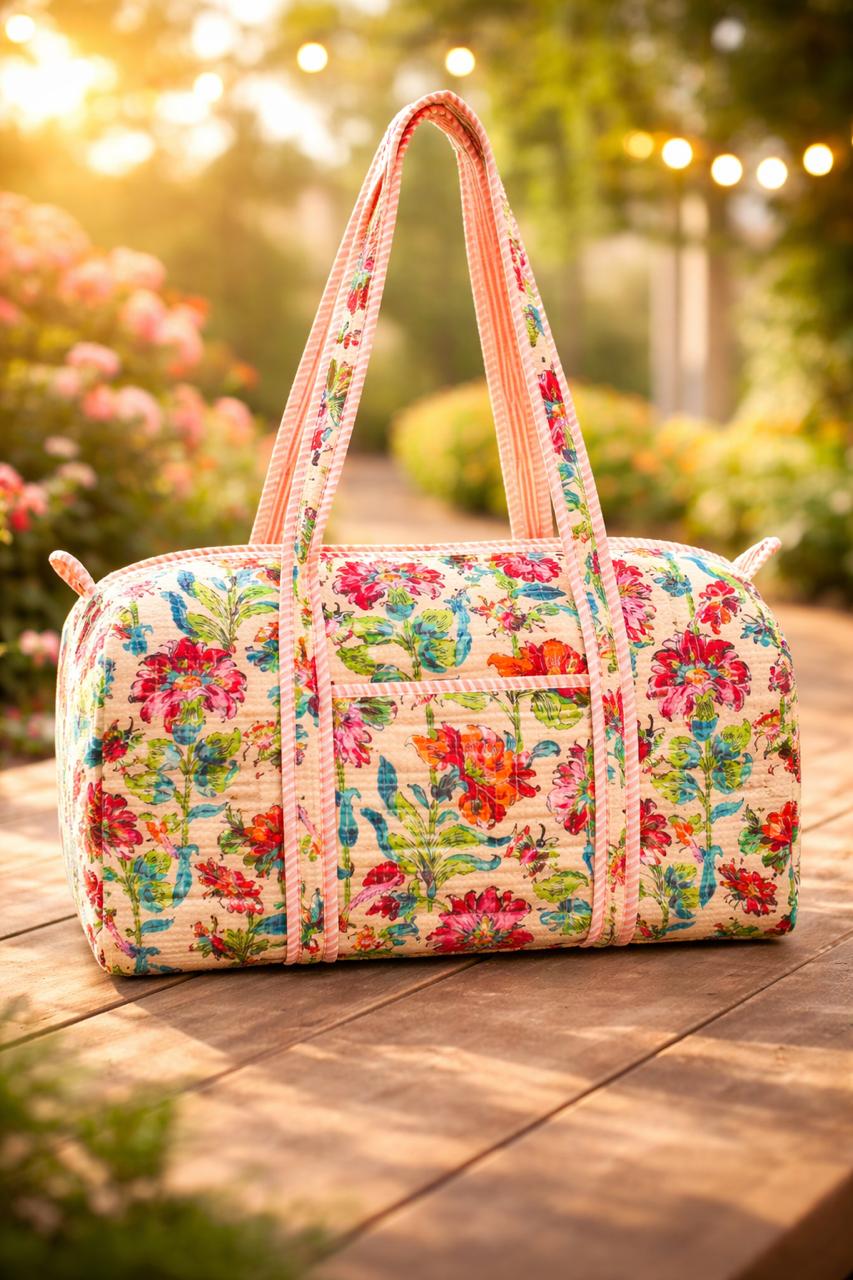 Pure cotton quilted compact duffle bags - 16x9 inches