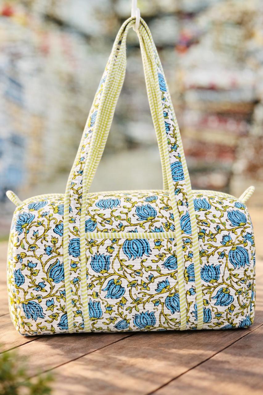 Pure cotton quilted compact duffle bags - 16x9 inches