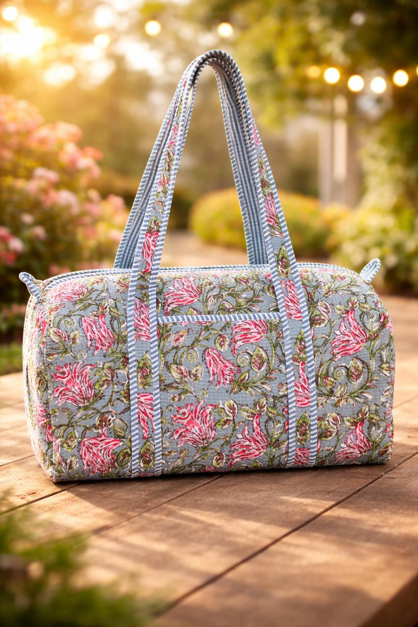 Pure cotton quilted compact duffle bags - 16x9 inches