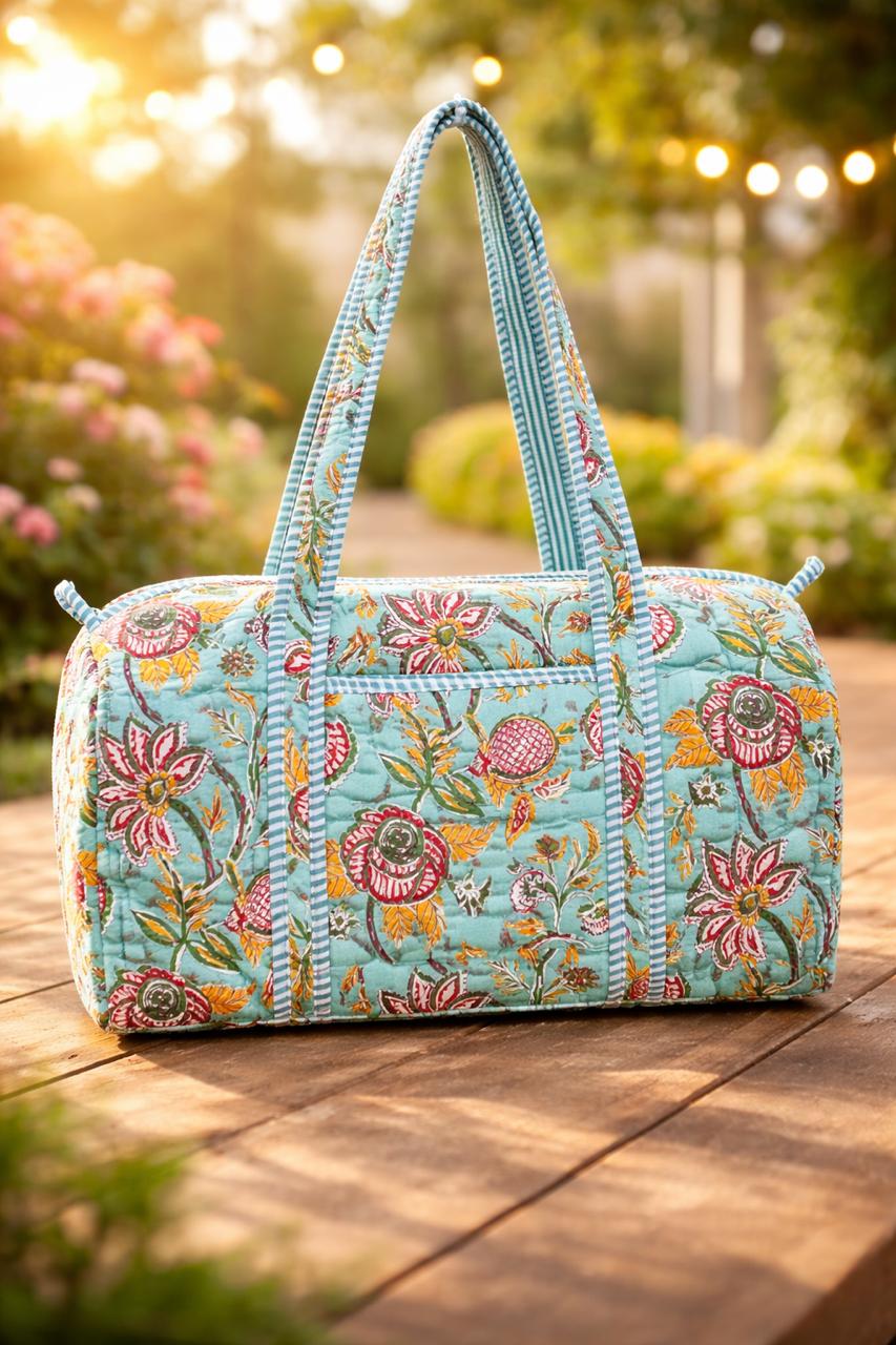 Pure cotton quilted compact duffle bags - 16x9 inches