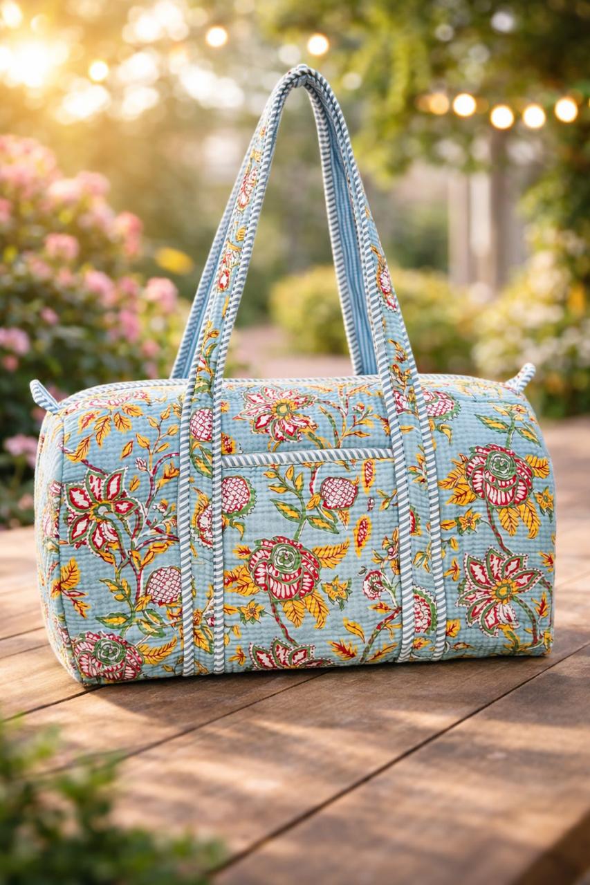 Pure cotton quilted compact duffle bags - 16x9 inches