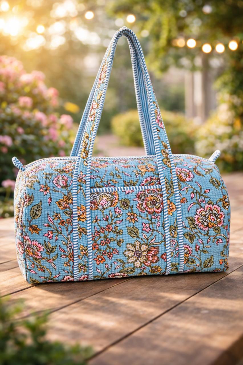 Pure cotton quilted compact duffle bags - 16x9 inches