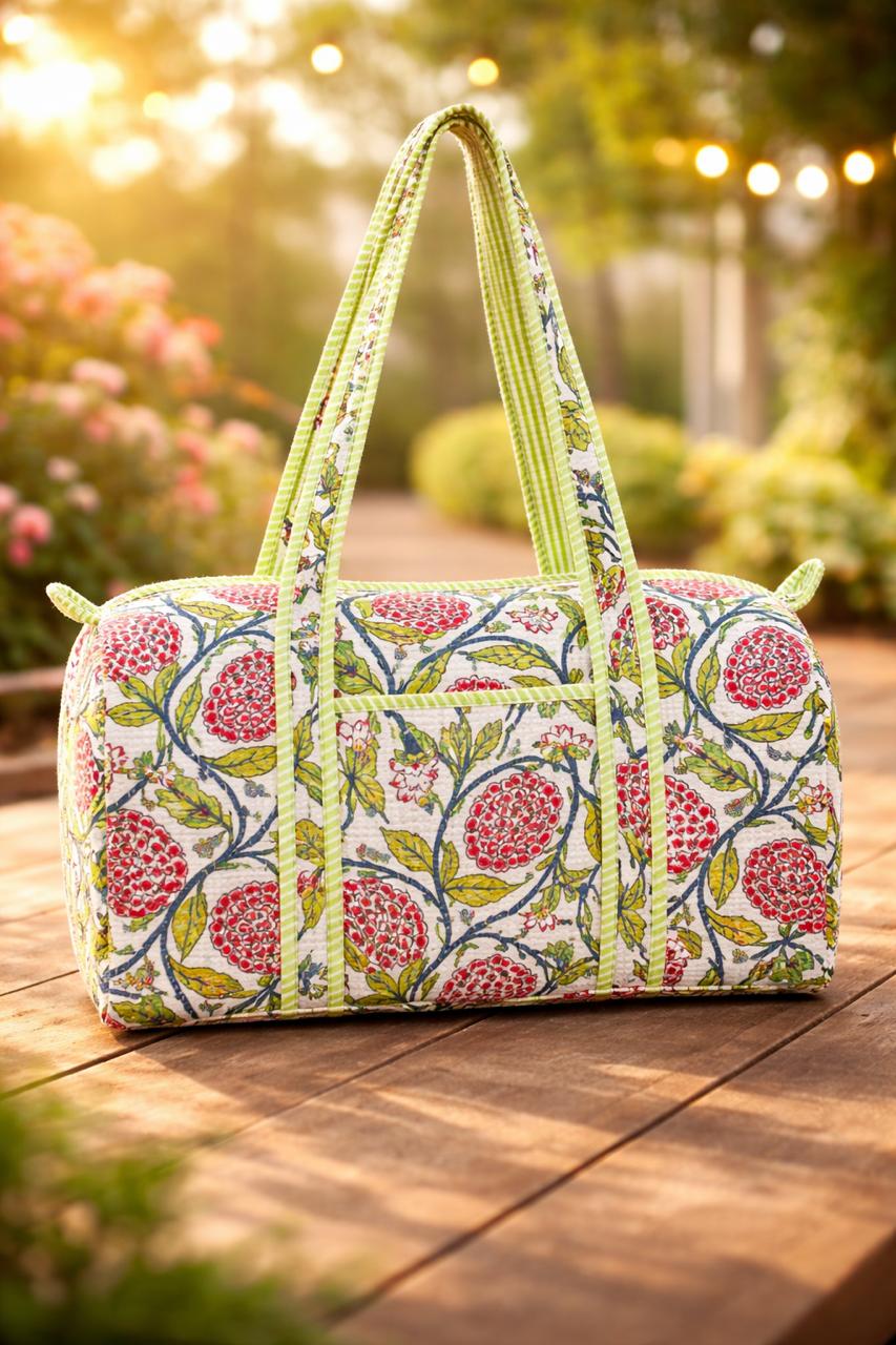 Pure cotton quilted compact duffle bags - 16x9 inches