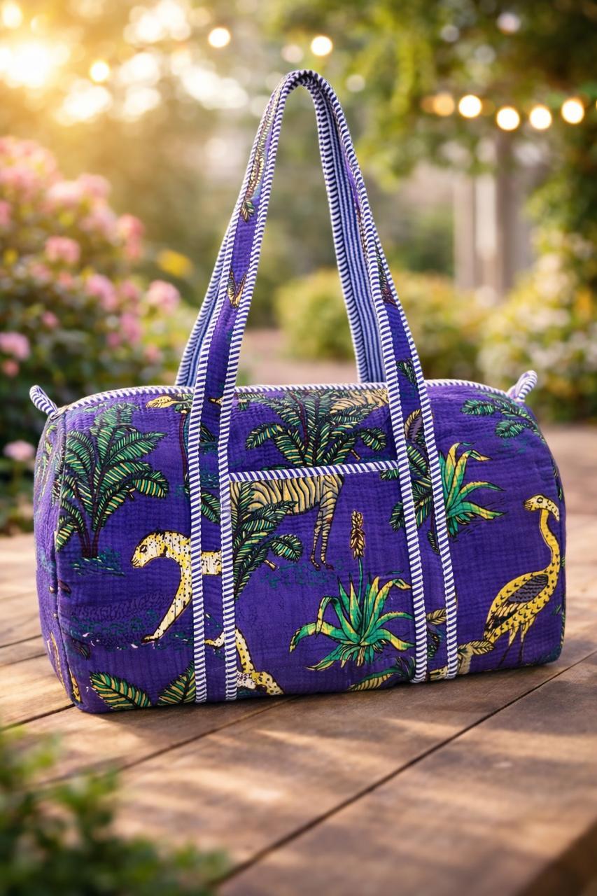 Pure cotton quilted compact duffle bags - 16x9 inches
