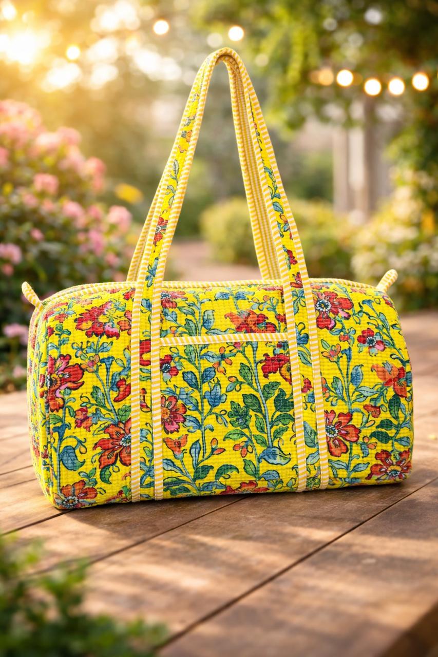Pure cotton quilted compact duffle bags - 16x9 inches
