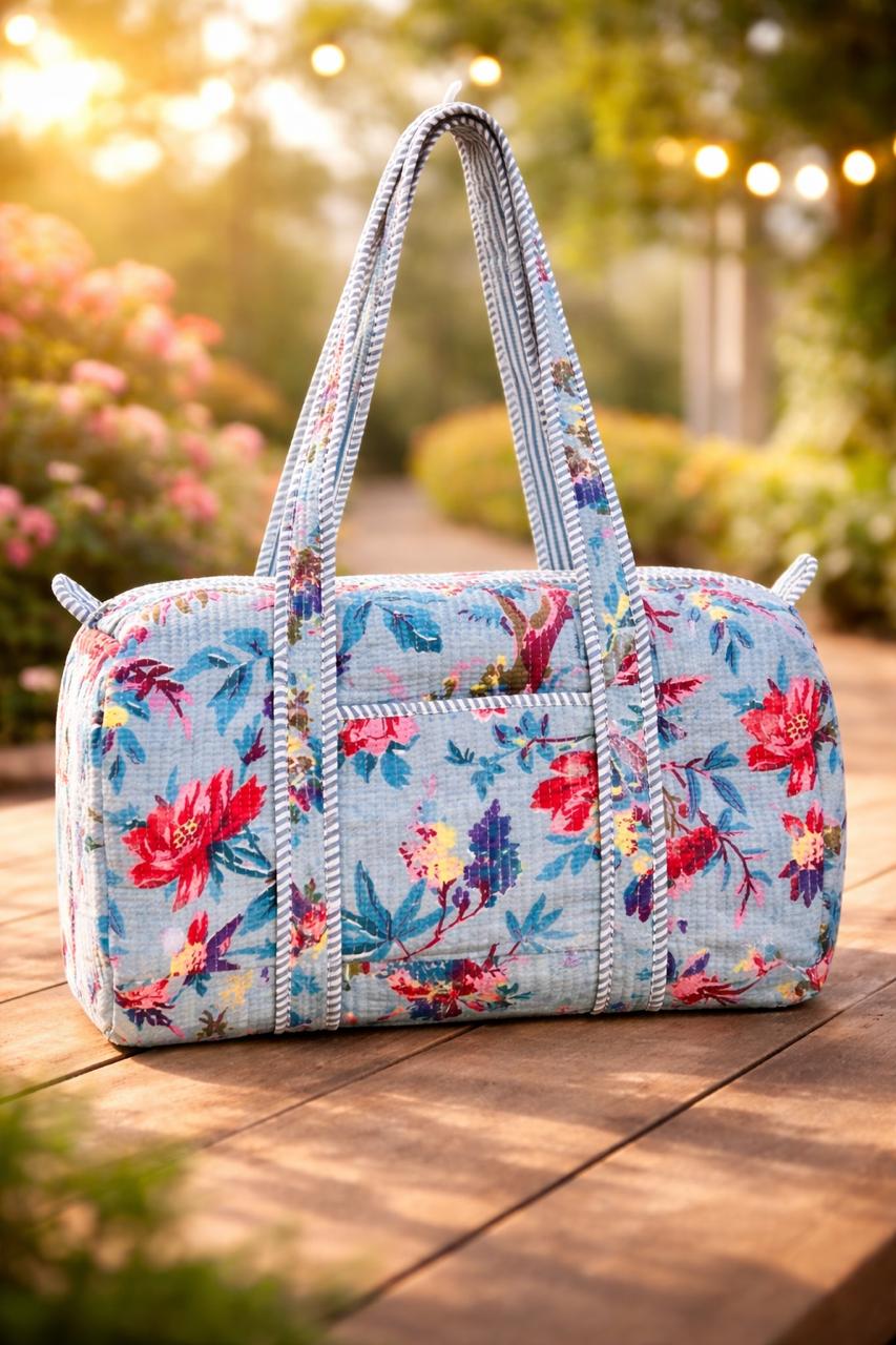 Pure cotton quilted compact duffle bags - 16x9 inches